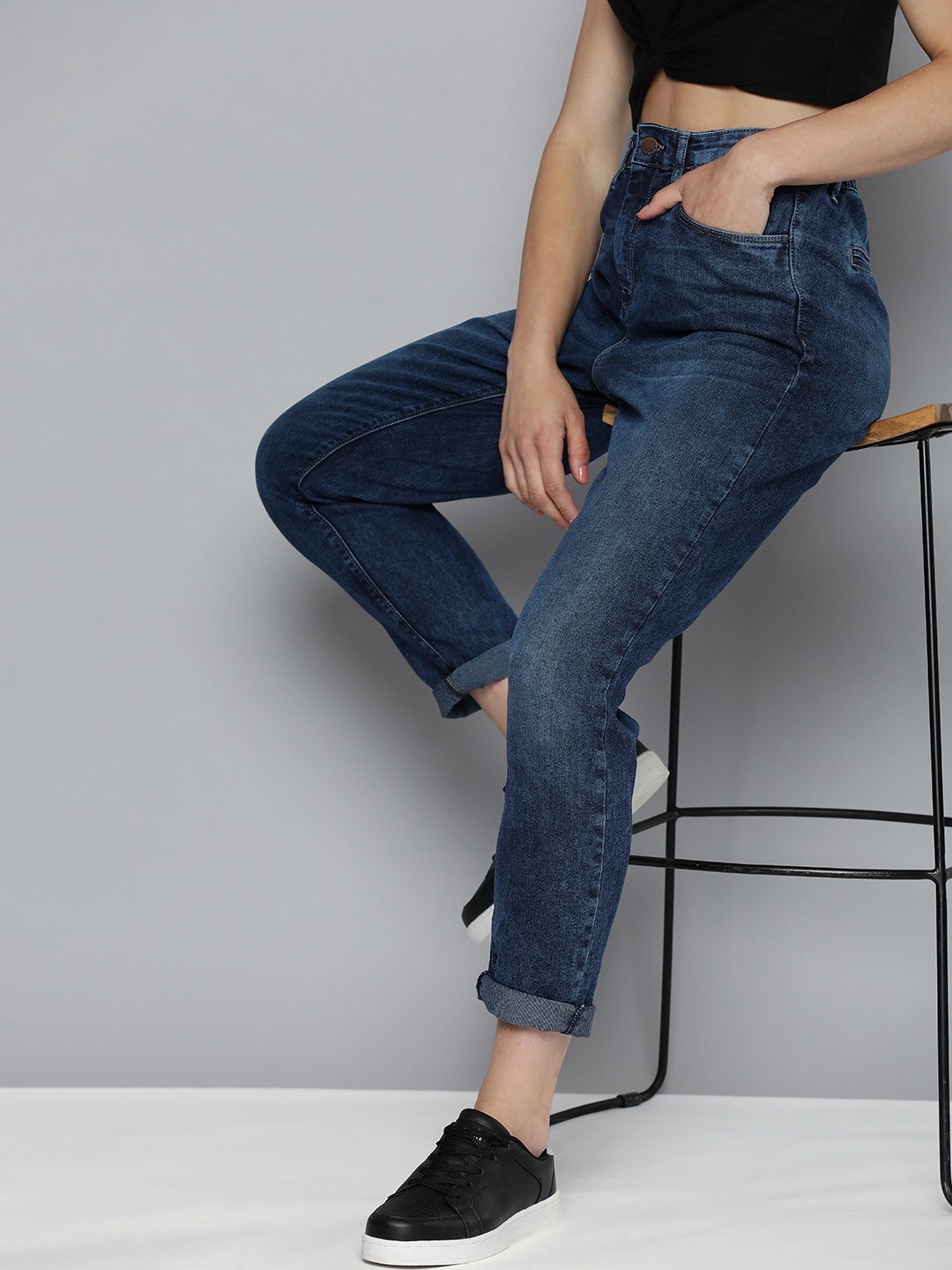 

HERE&NOW Women Relaxed Fit High-Rise Light Fade Stretchable Jeans, Blue