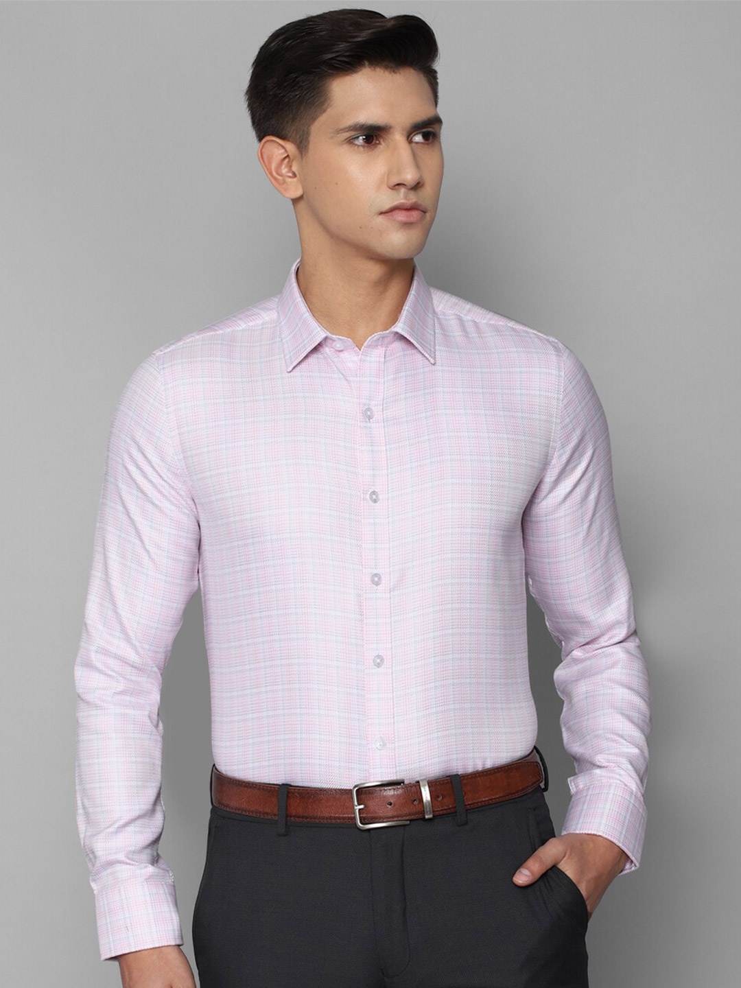 

Louis Philippe Men Cotton Slim Fit Checked Formal Shirt, Purple