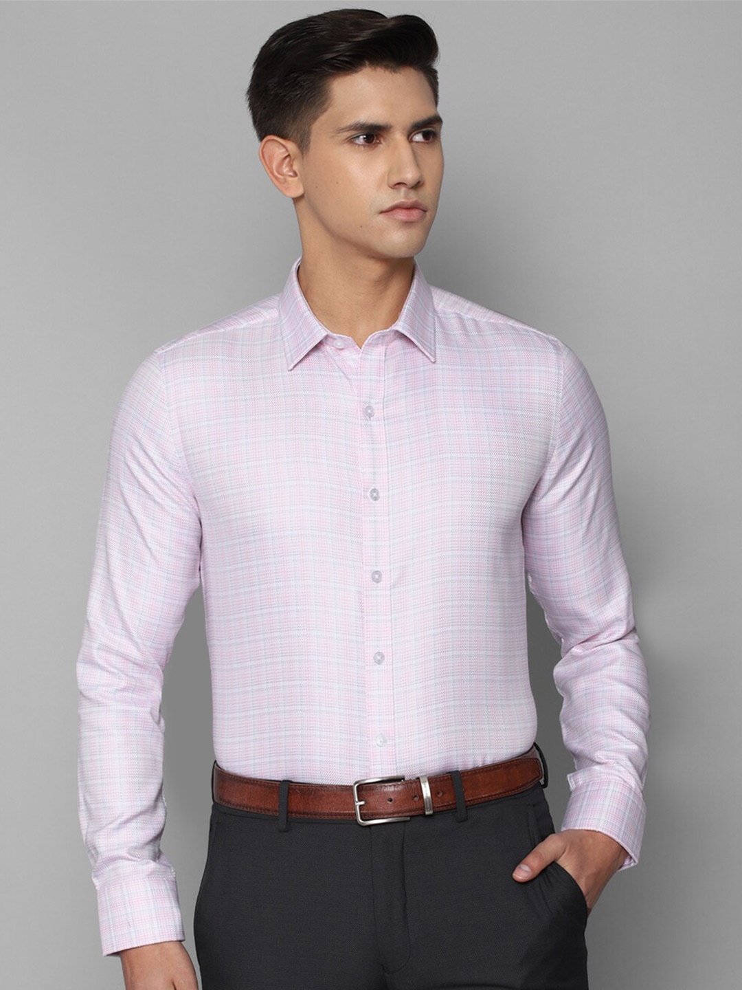 

Louis Philippe Men Cotton Slim Fit Checked Formal Shirt, Purple