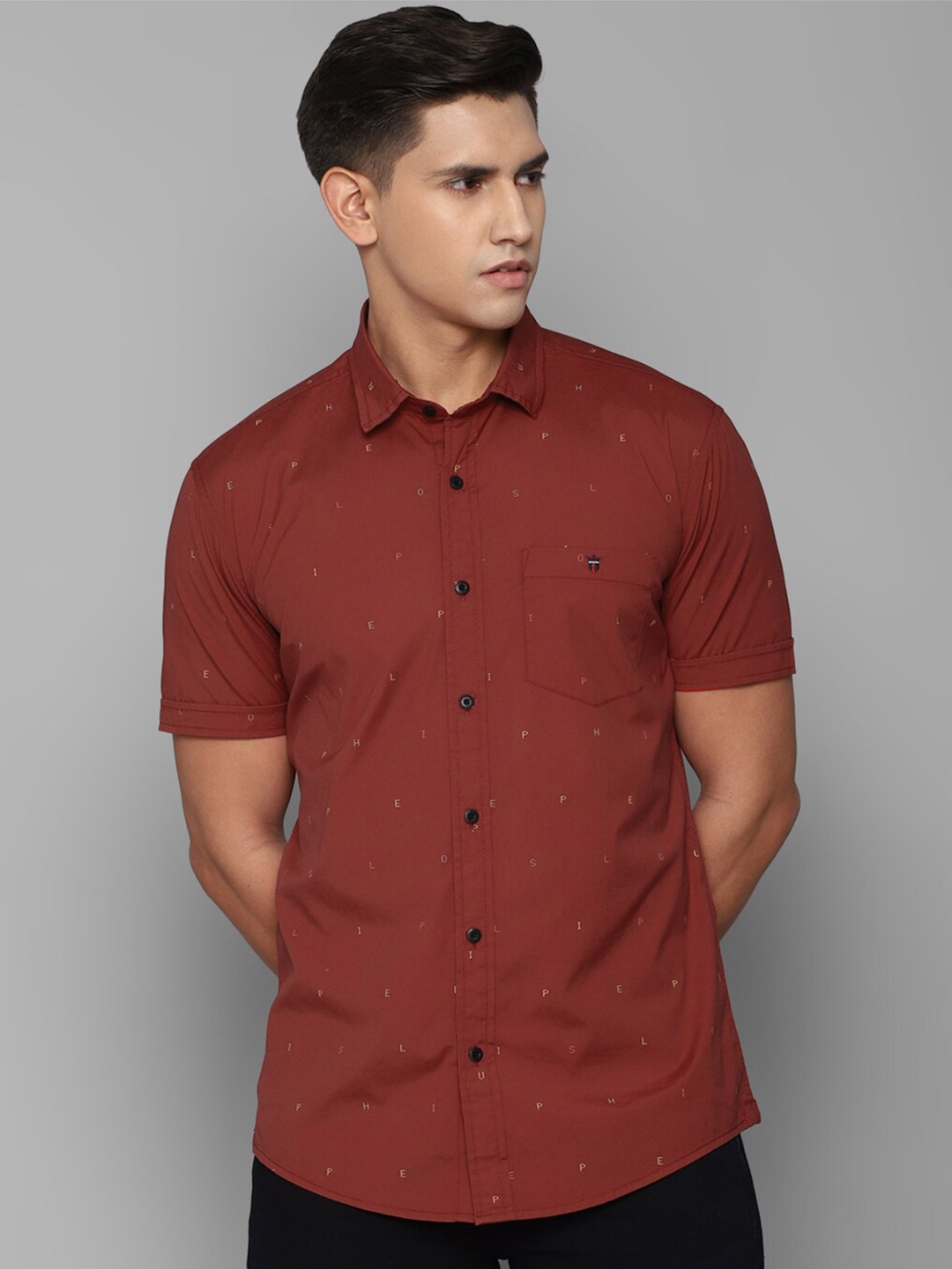 

Louis Philippe Jeans Men Cotton Slim Fit Printed Casual Shirt, Brown