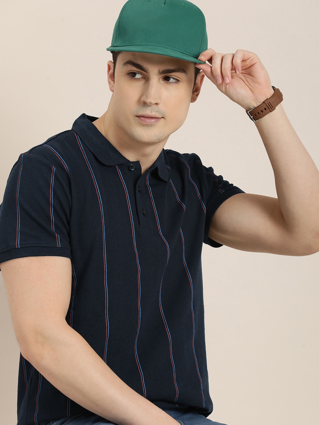 

INVICTUS Short Sleeves Striped Polo Collar T-shirt, Navy blue