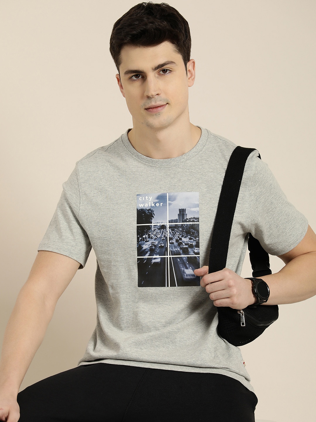 

INVICTUS Graphic Printed Casual T-shirt, Grey melange