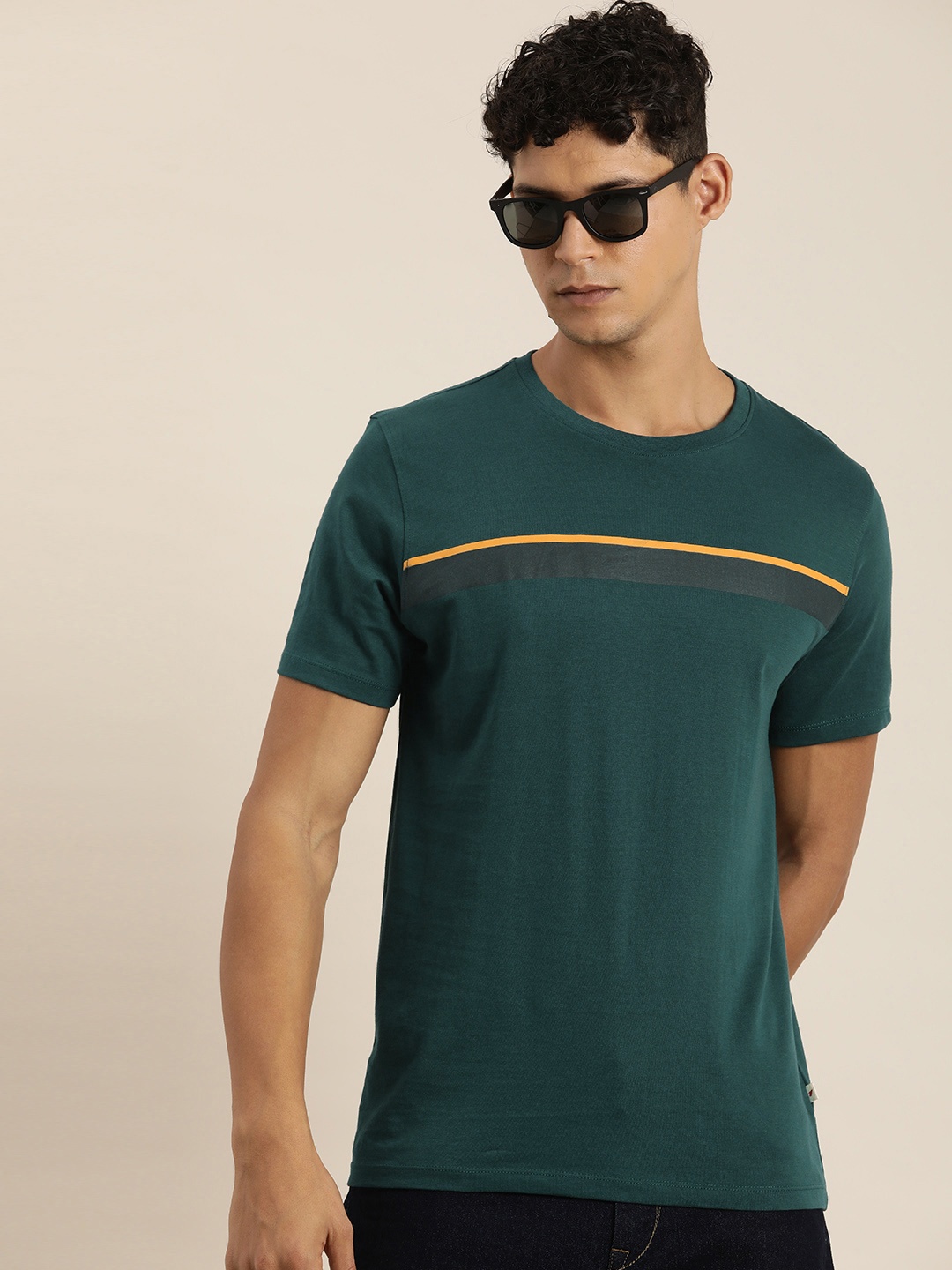 

INVICTUS Striped Pure Cotton T-shirt, Green