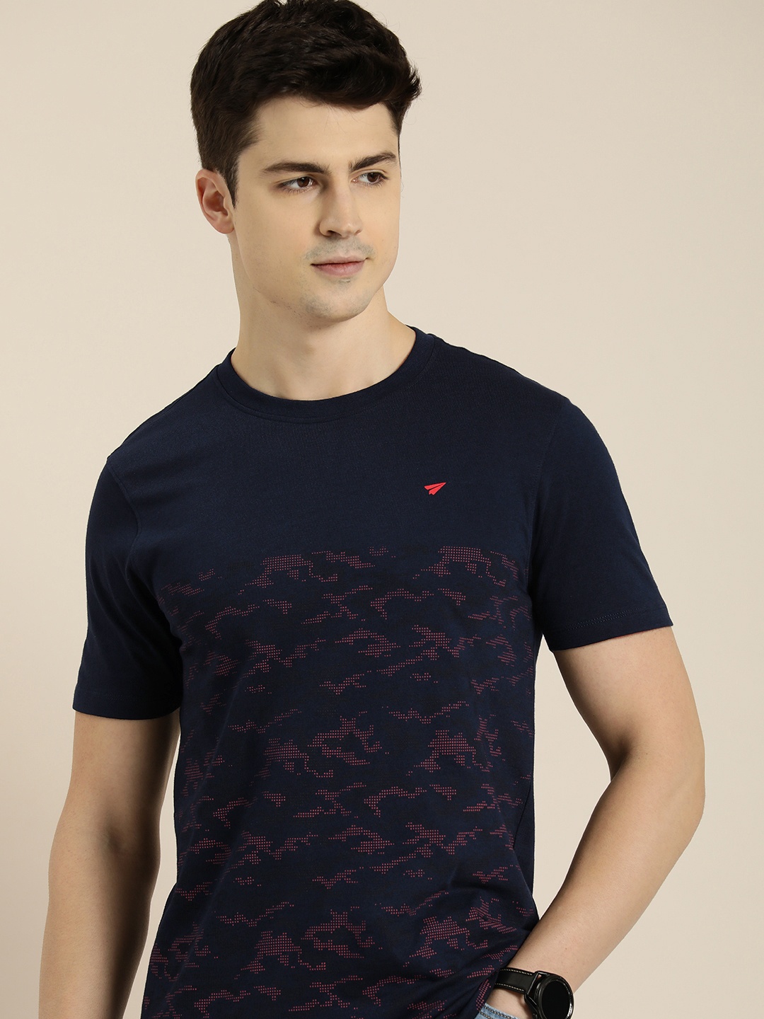 

INVICTUS Printed Pure Cotton Casual T-shirt, Navy blue