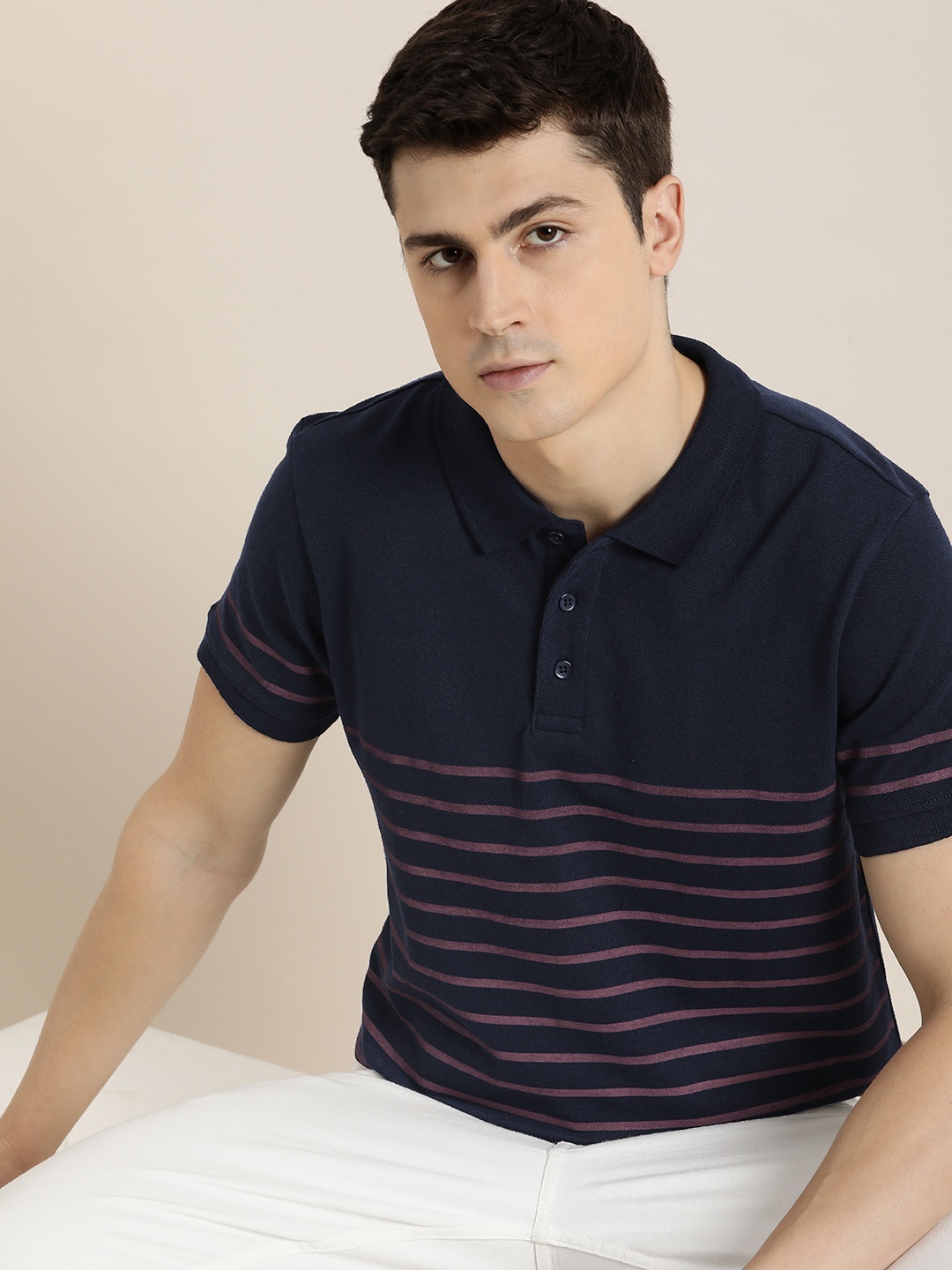 

INVICTUS Striped Polo Collar T-shirt, Navy blue