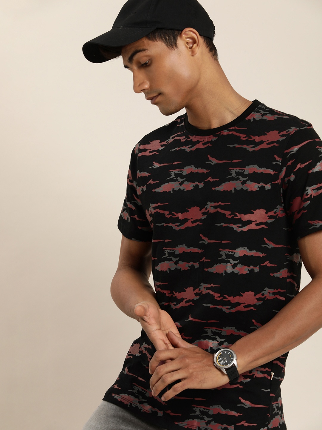 

INVICTUS Printed Pure Cotton T-shirt, Black