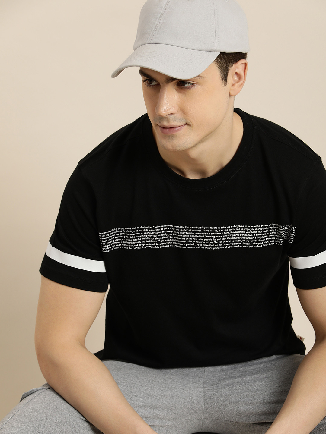 

INVICTUS Typography Printed Pure Cotton T-shirt, Black