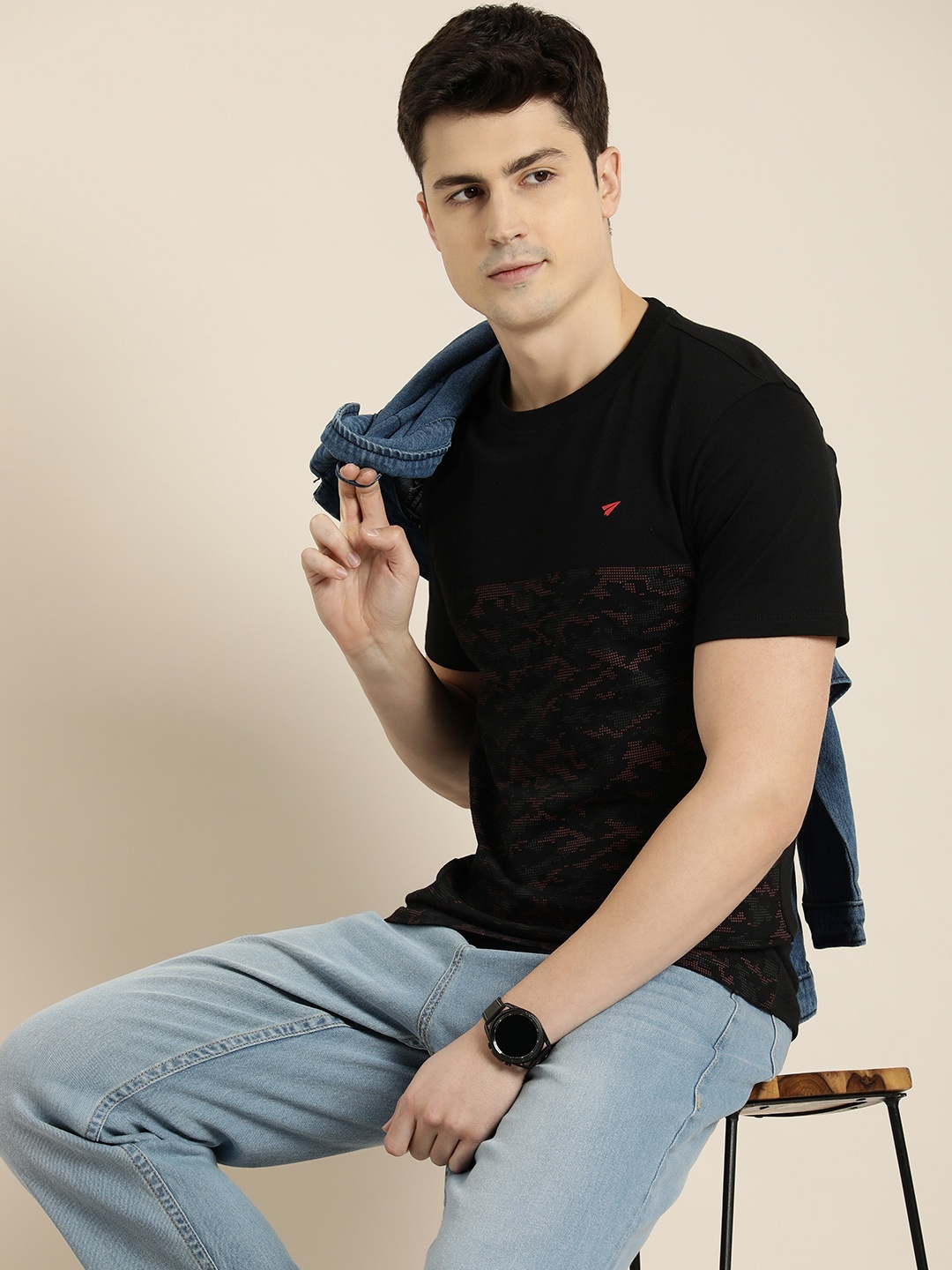 

INVICTUS Printed Pure Cotton Casual T-shirt, Black