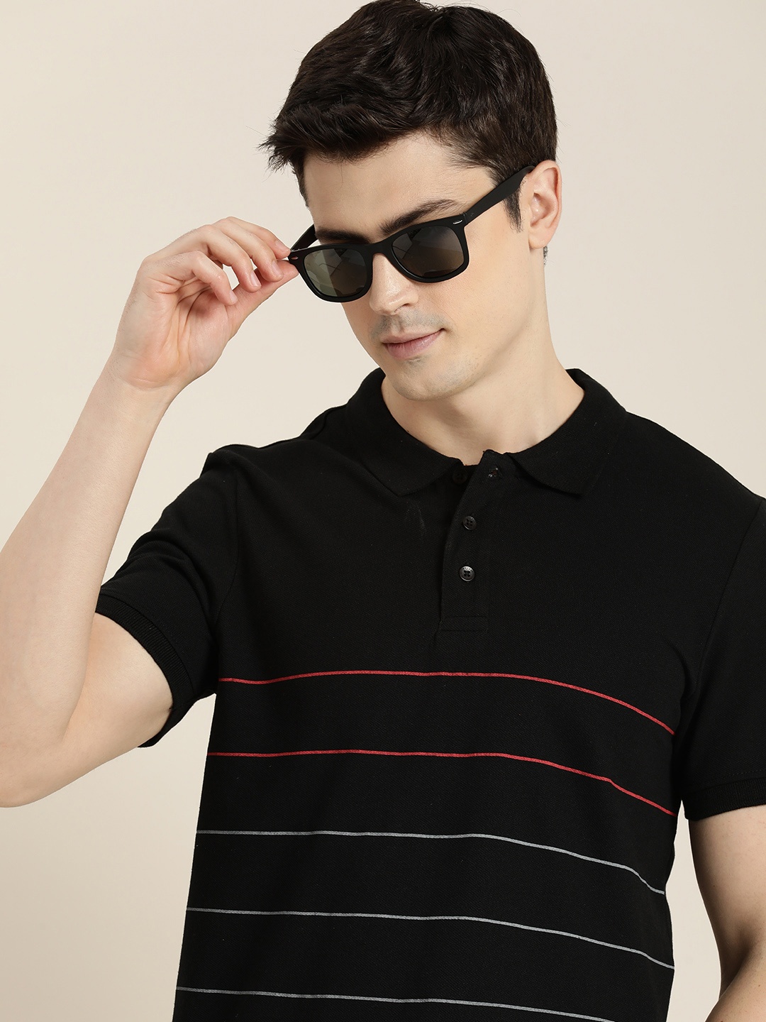 

INVICTUS Striped Polo Collar T-shirt, Black