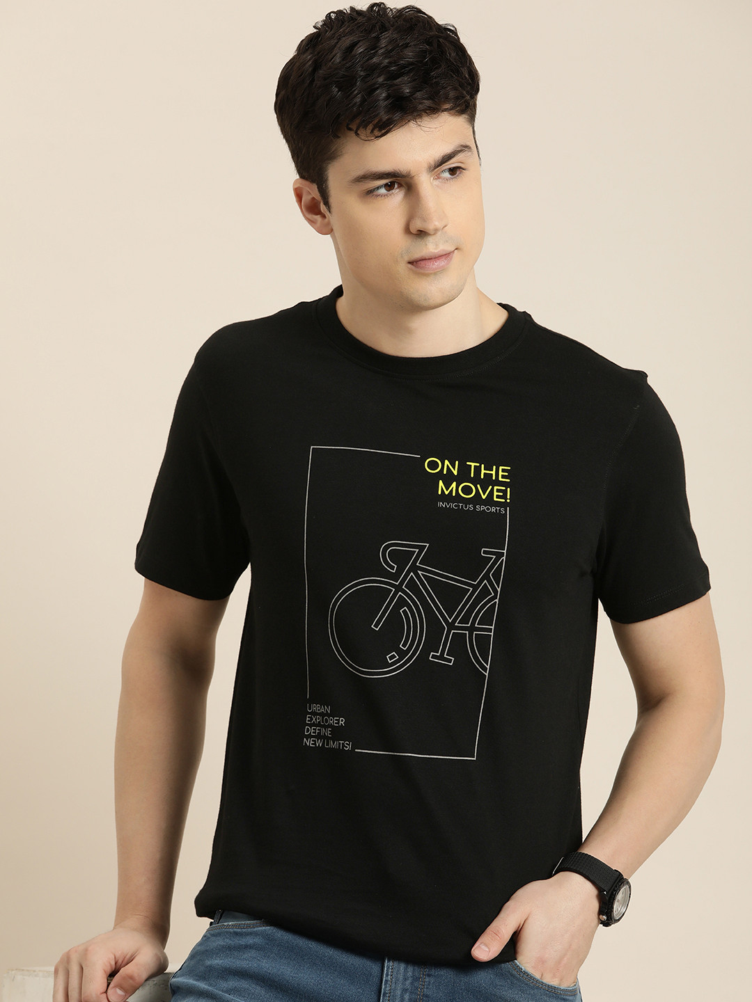 

INVICTUS Graphic Printed Pure Cotton T-shirt, Black