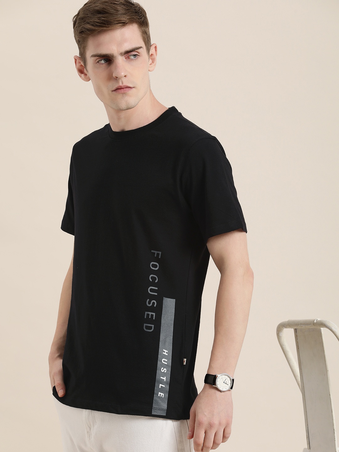 

INVICTUS Typography Printed Pure Cotton T-shirt, Black