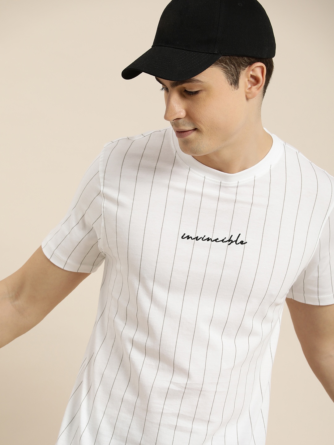 

INVICTUS Striped Pure Cotton T-shirt, White