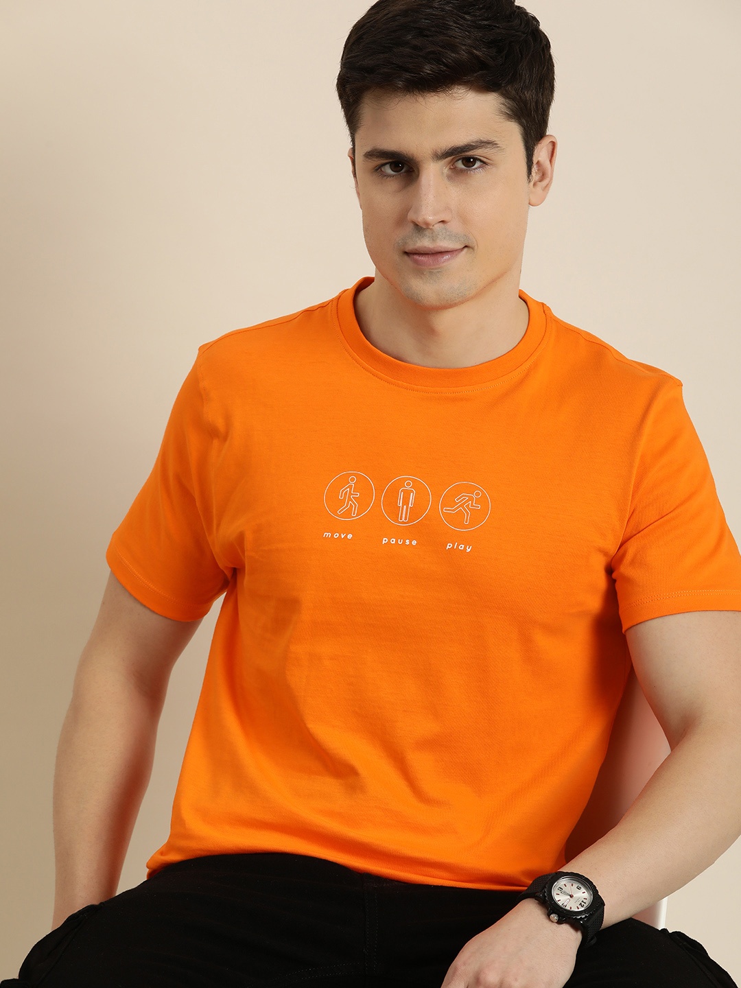 

INVICTUS Pure Cotton Conversational Printed Casual T-shirt, Orange