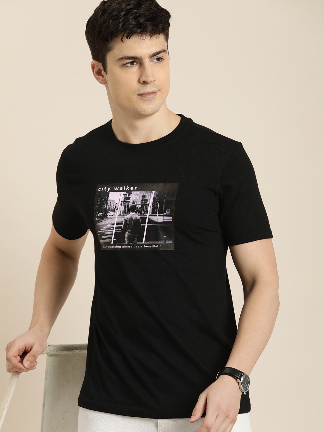 

INVICTUS Graphic Printed Pure Cotton T-shirt, Black