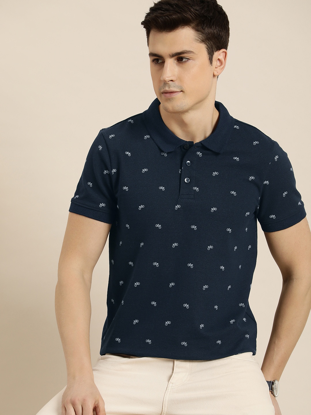 

INVICTUS Conversational Printed Polo Collar T-shirt, Navy blue
