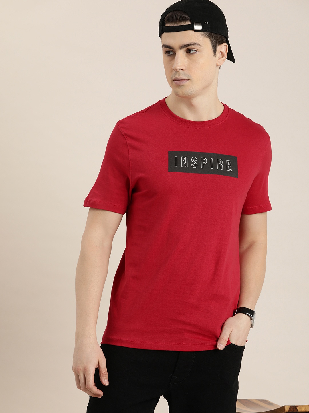 

INVICTUS Graphic Printed Pure Cotton T-shirt, Red