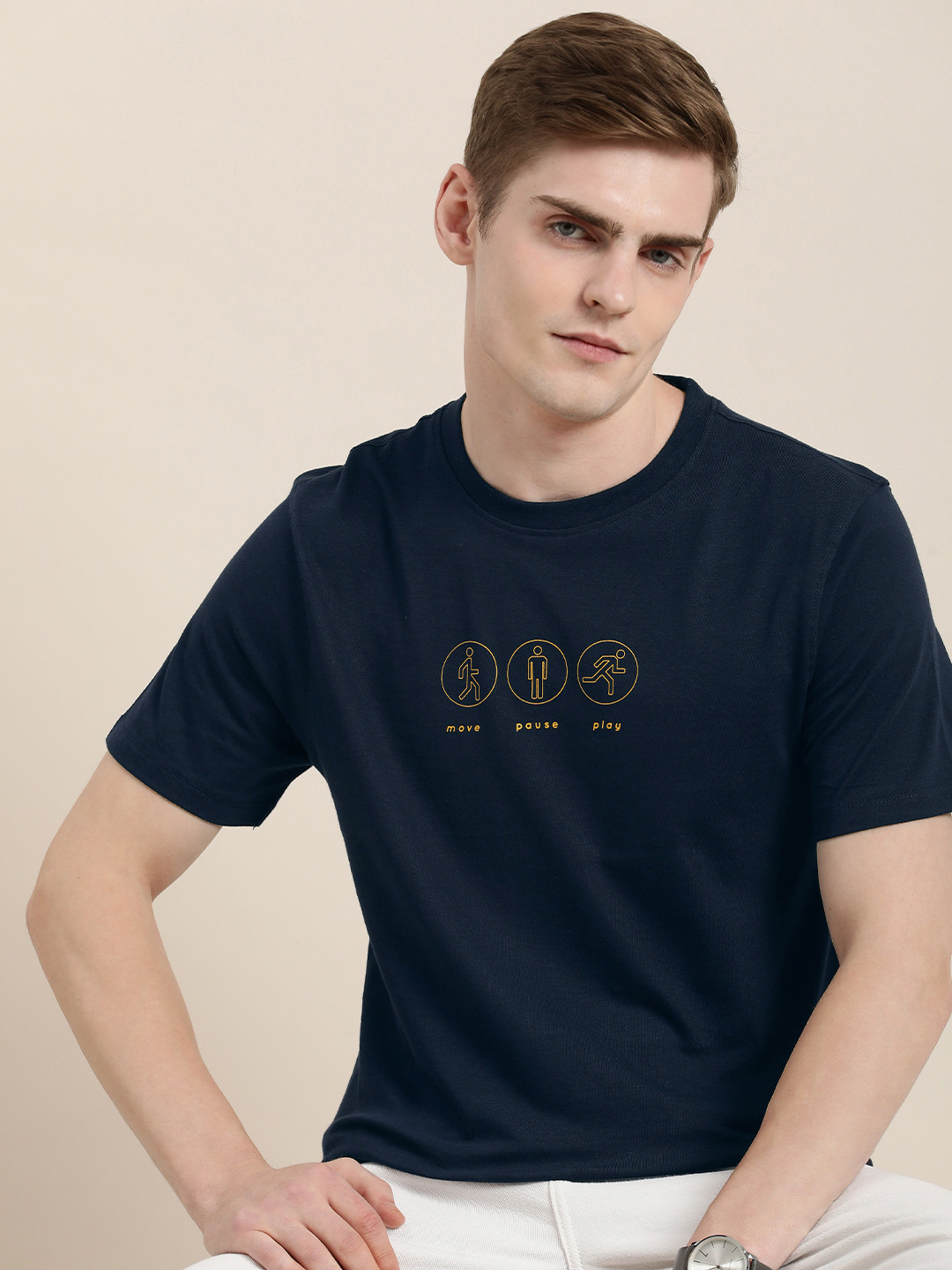 

INVICTUS Printed Pure Cotton T-shirt, Navy blue