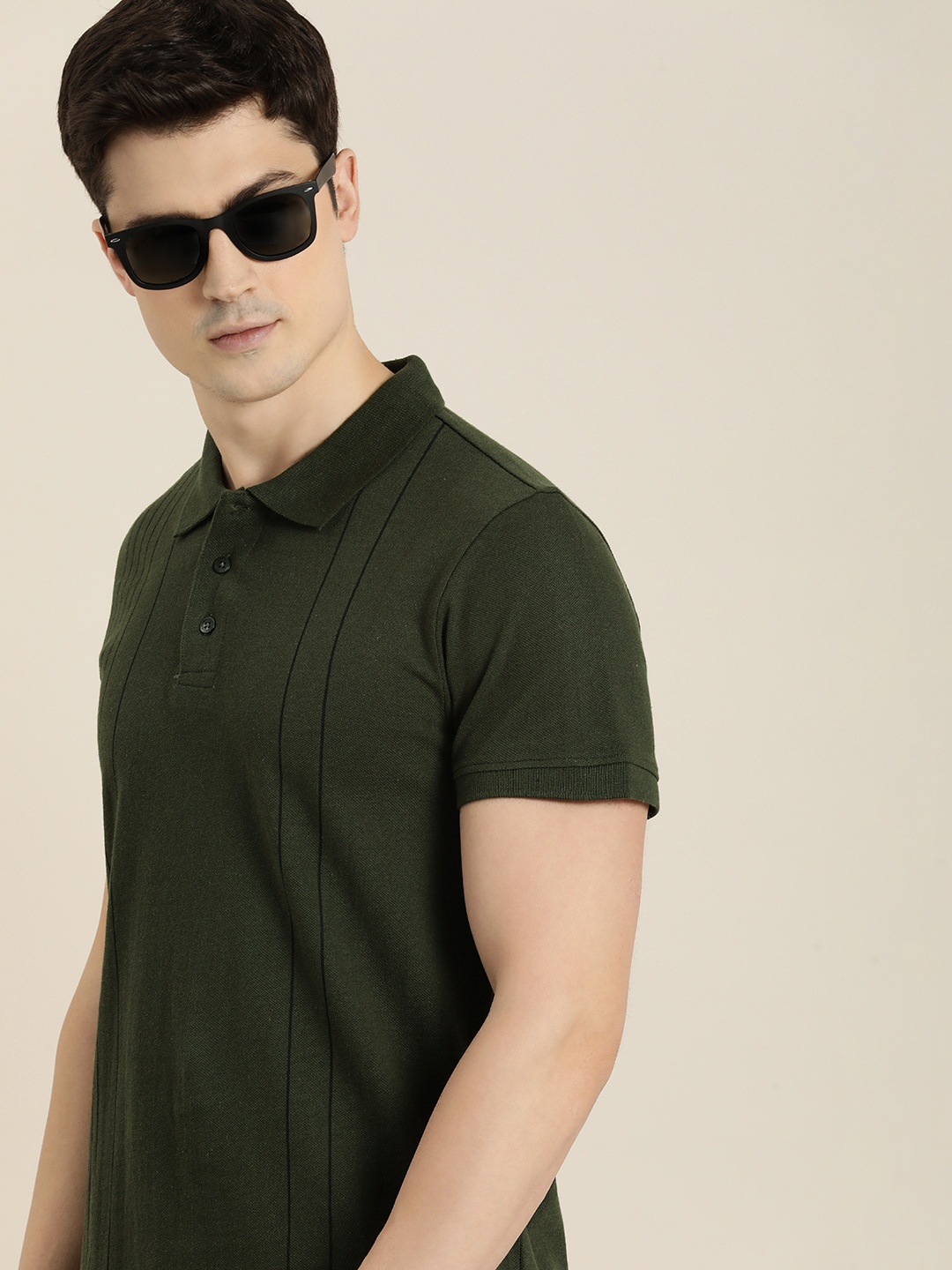 

INVICTUS Striped Polo Collar T-shirt, Olive