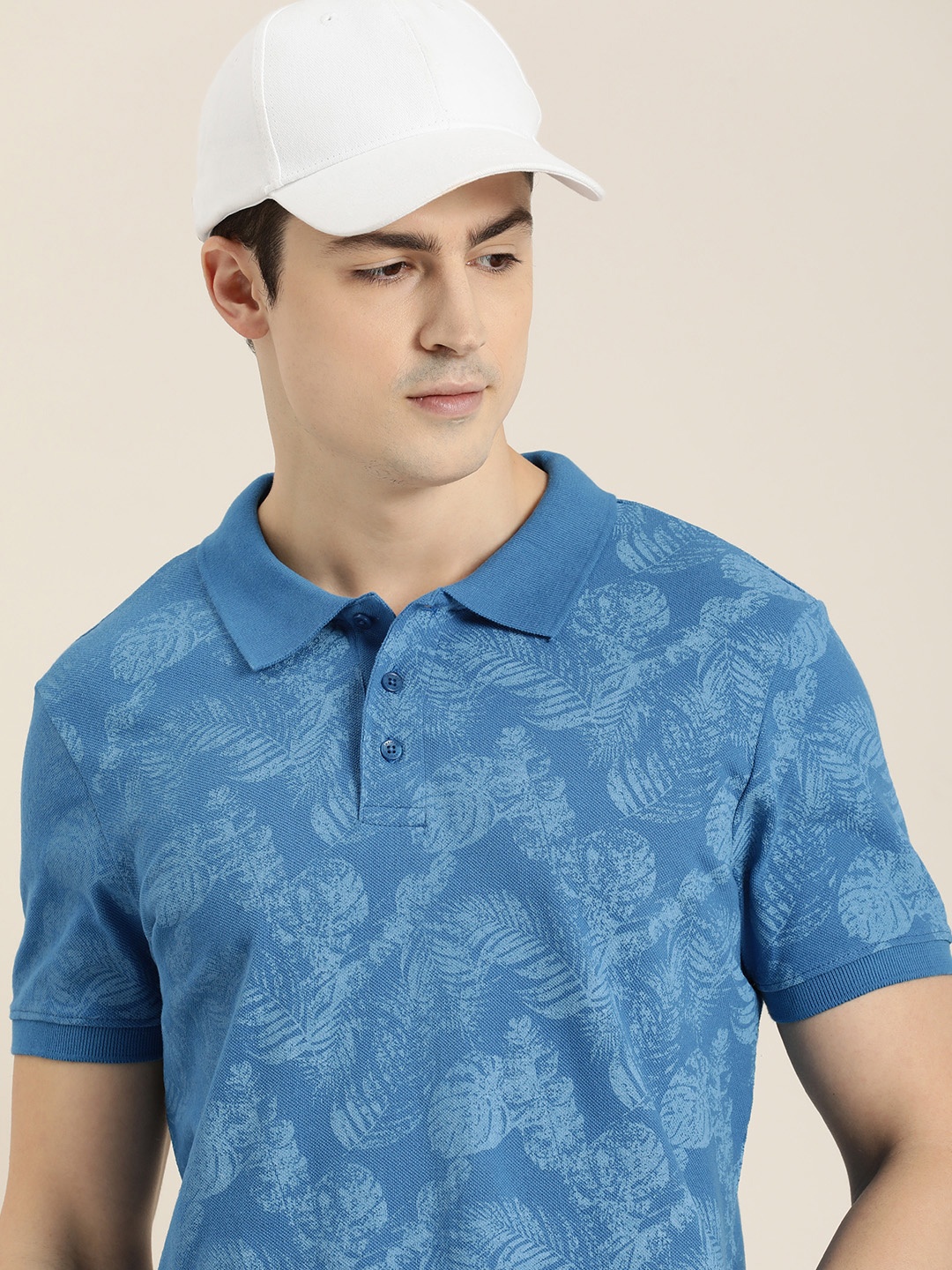 

INVICTUS Tropical Printed Polo Collar Pure Cotton T-shirt, Blue