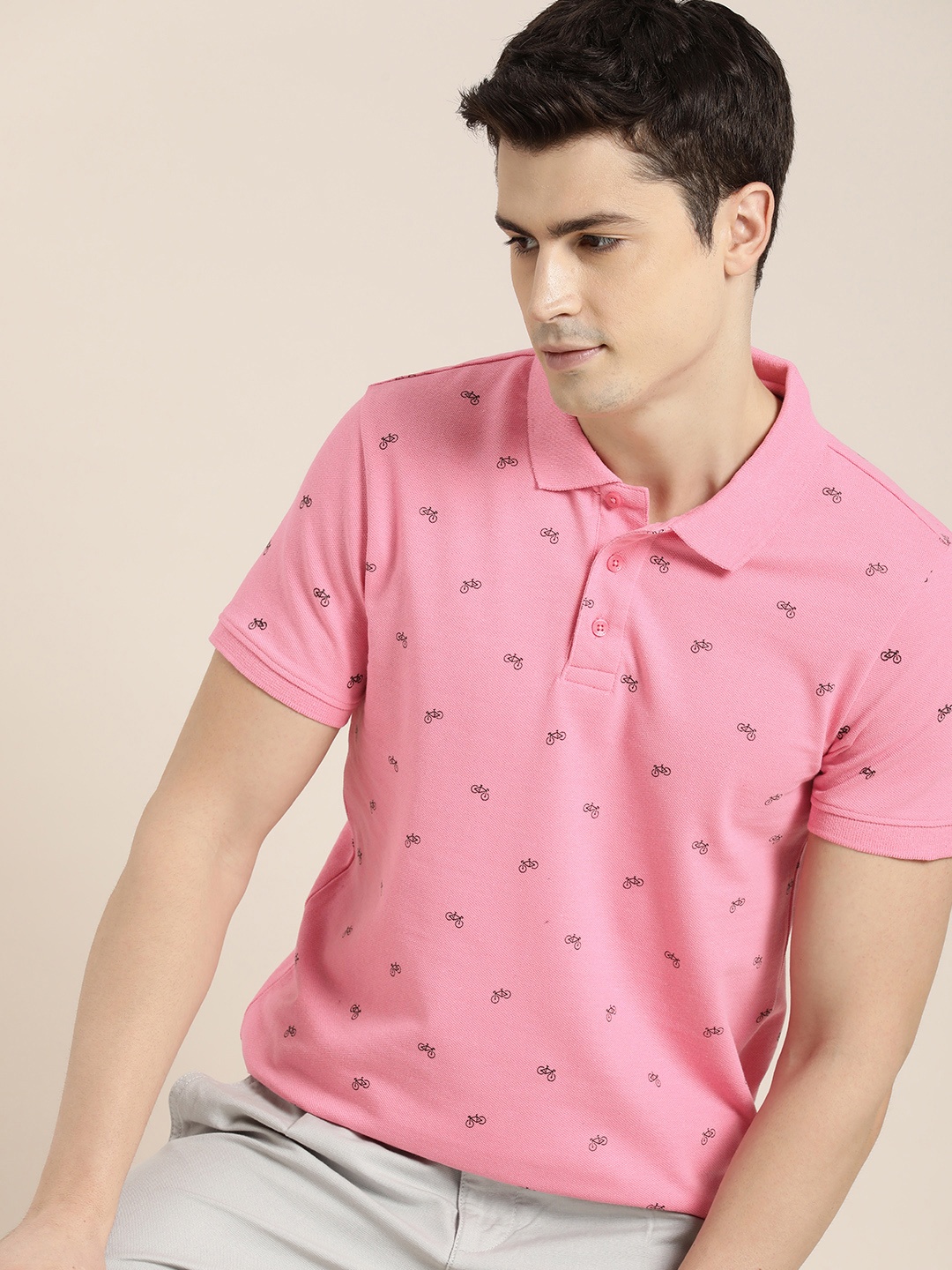 

INVICTUS Short Sleeves Conversational Printed Polo Collar T-shirt, Pink