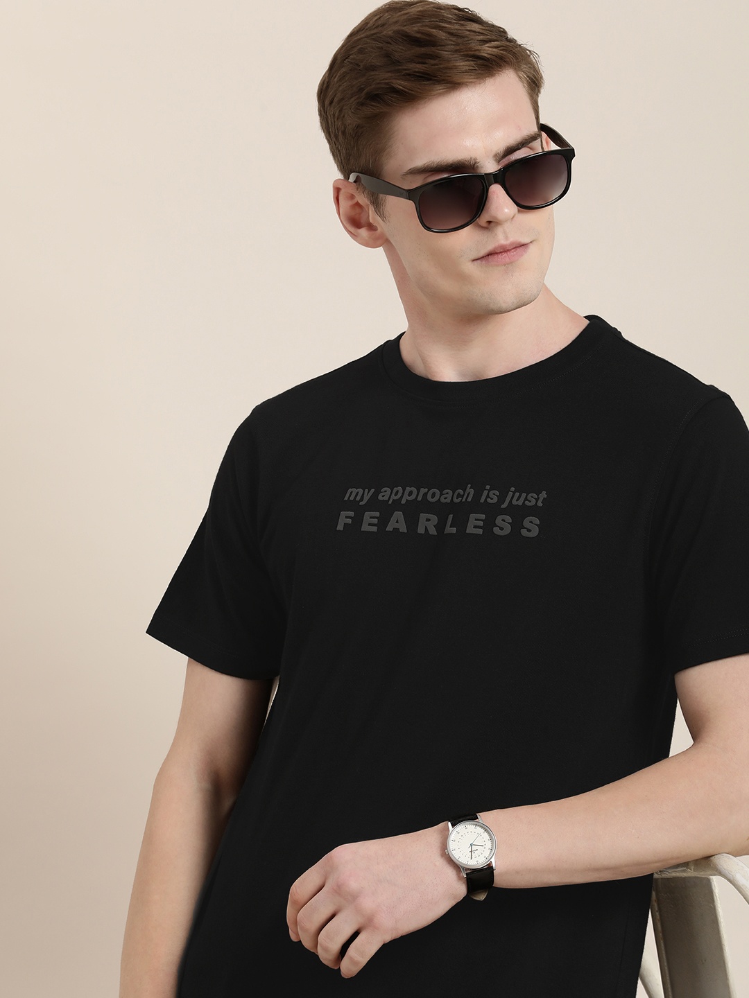 

INVICTUS Typography Printed Pure Cotton T-shirt, Black