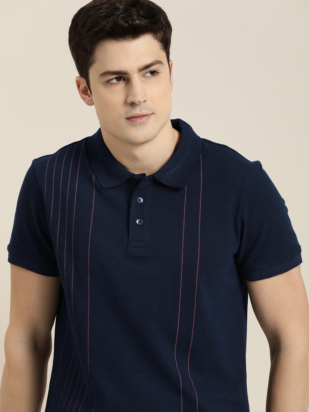 

INVICTUS Striped Polo Collar T-shirt, Navy blue