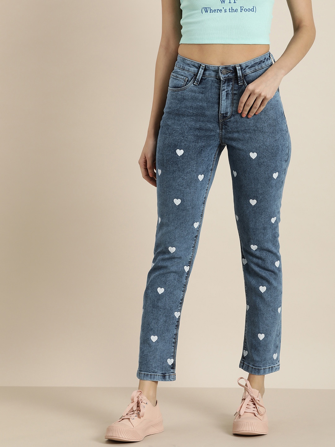 

Moda Rapido Women Straight Fit High-Rise Heavy Fade Printed Stretchable Jeans, Blue