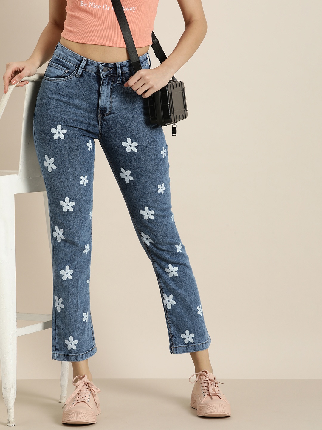 

Moda Rapido Women Straight Fit High Rise Heavy Fade Printed Stretchable Jeans, Blue