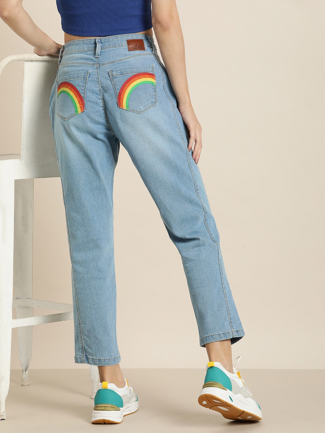 

Moda Rapido Women Mom Fit High-Rise Light Fade Printed Stretchable Jeans, Blue