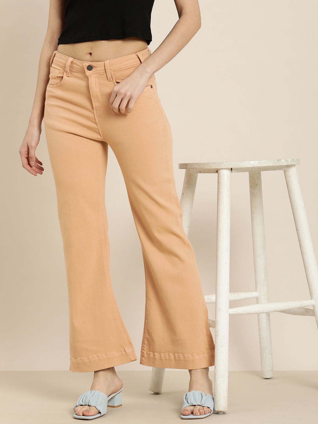 

Moda Rapido Women Wide Leg Stretchable Jeans, Peach