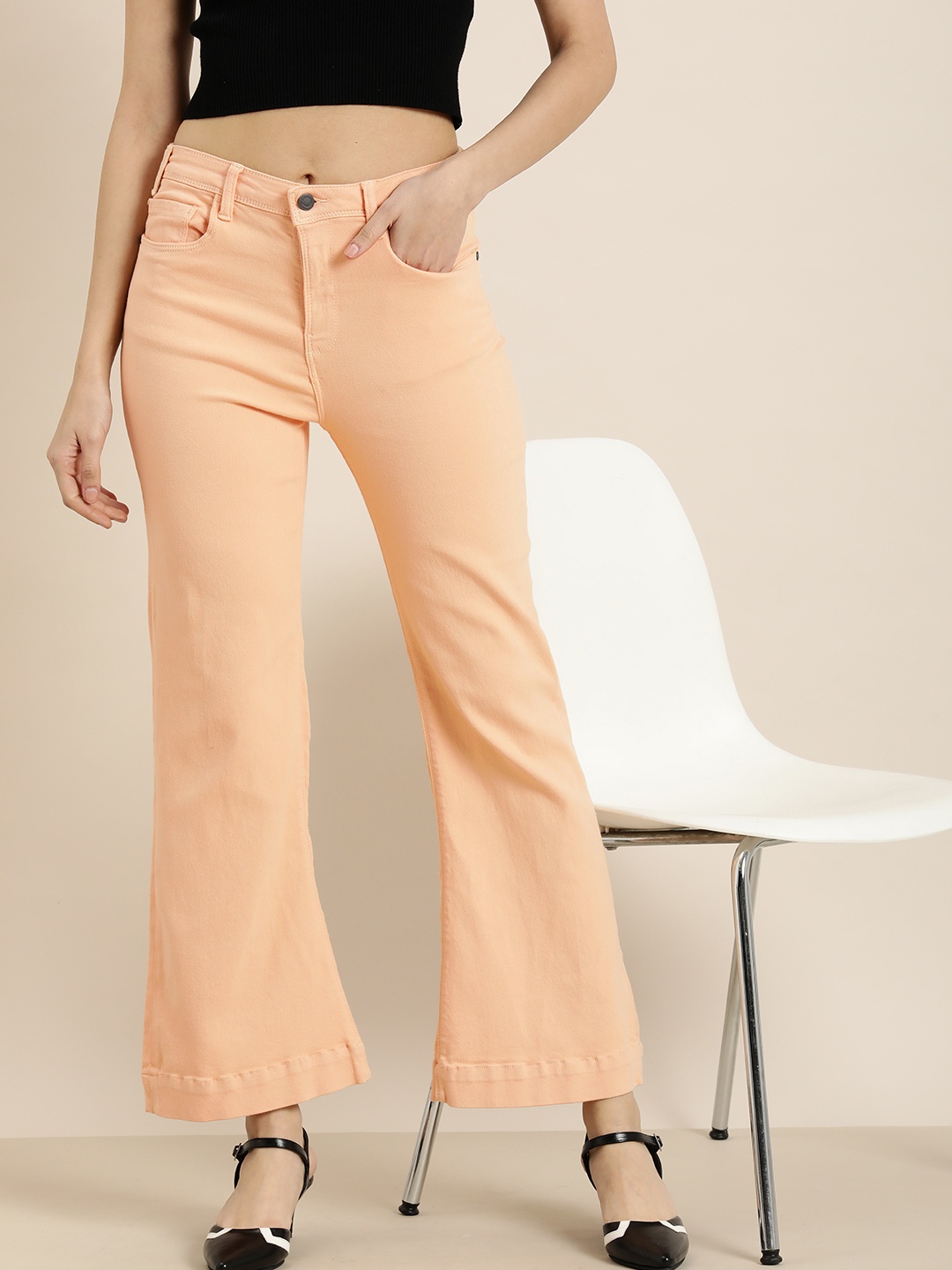 

Moda Rapido Women Wide Leg Stretchable Jeans, Peach