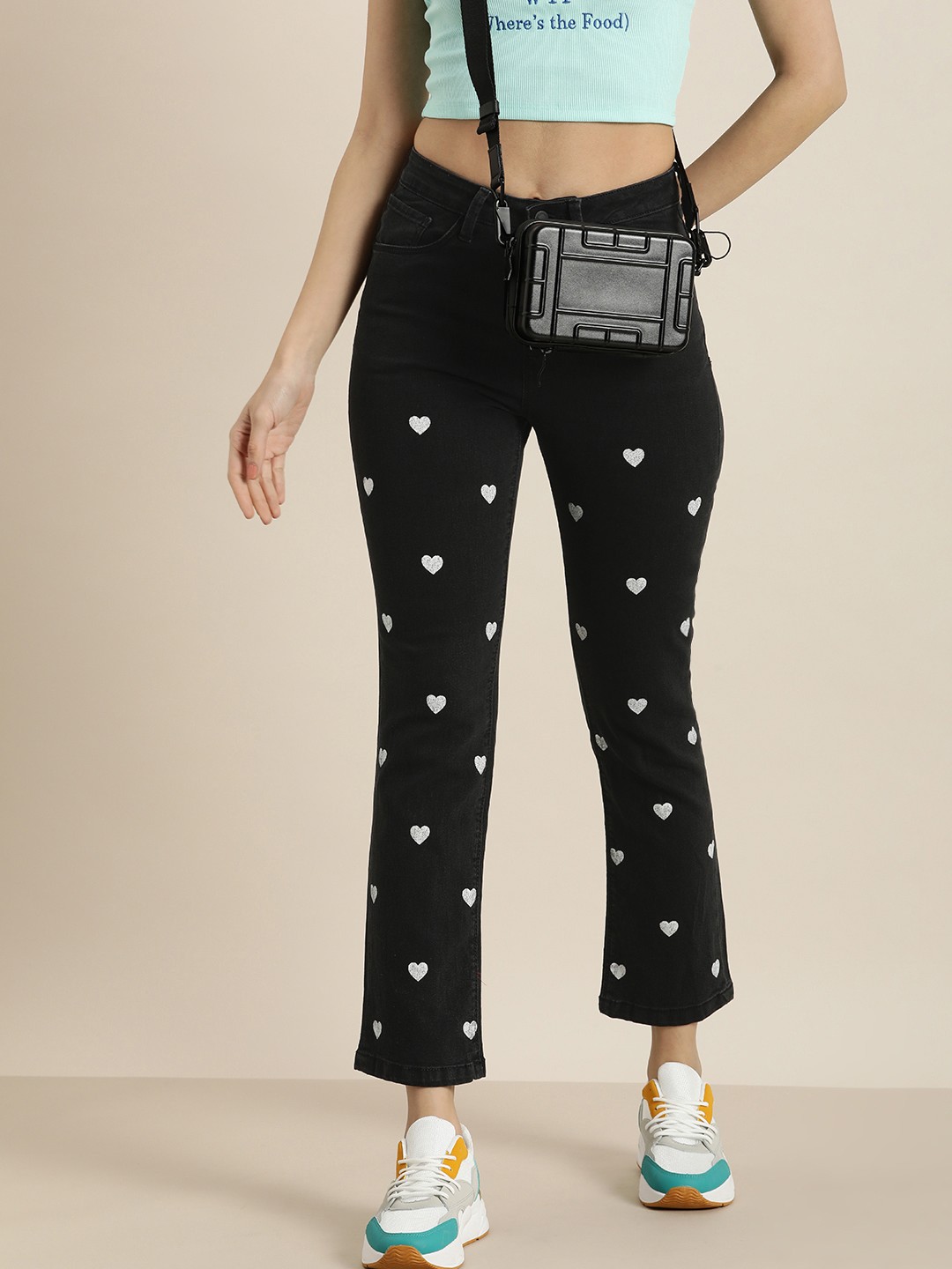 

Moda Rapido Women Straight Fit High-Rise Printed Stretchable Jeans, Black