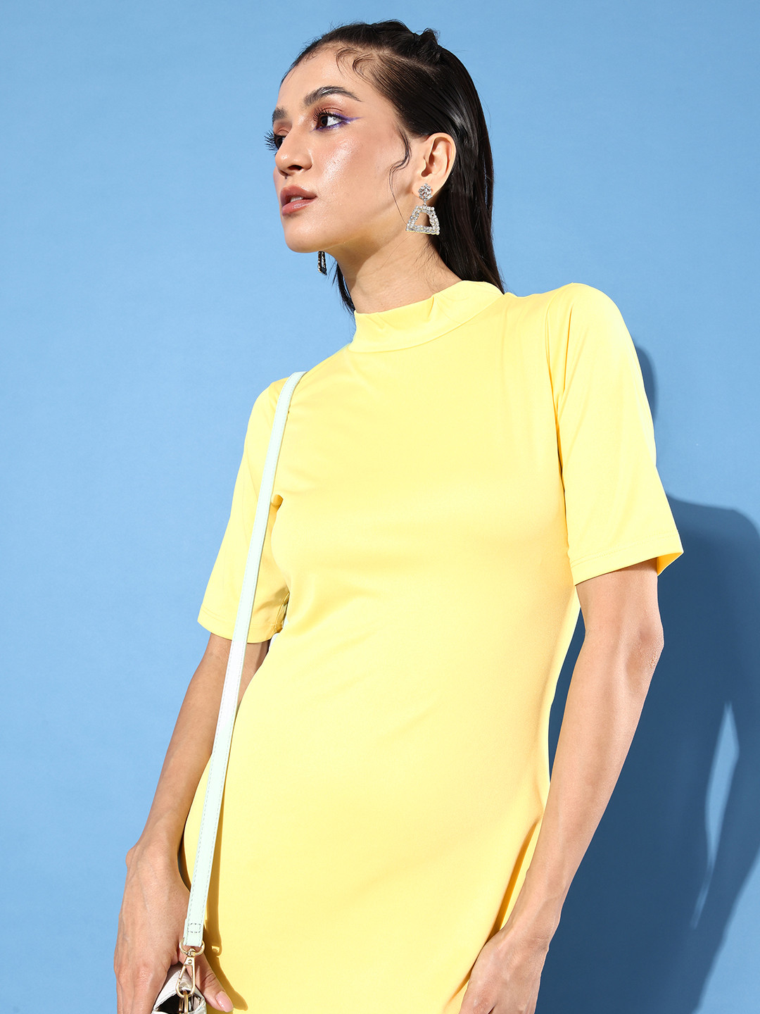 

HERE&NOW Solid Bodycon Mini Dress, Yellow