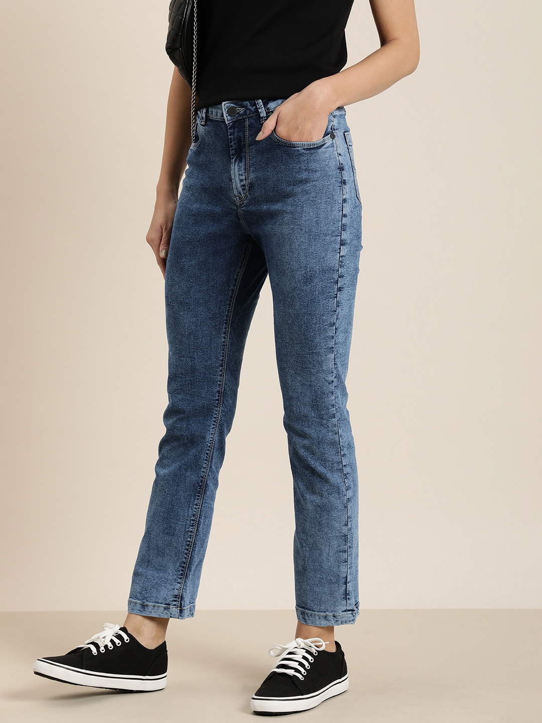 

Moda Rapido Women Straight Fit High-Rise Acid Wash Stretchable Jeans, Blue