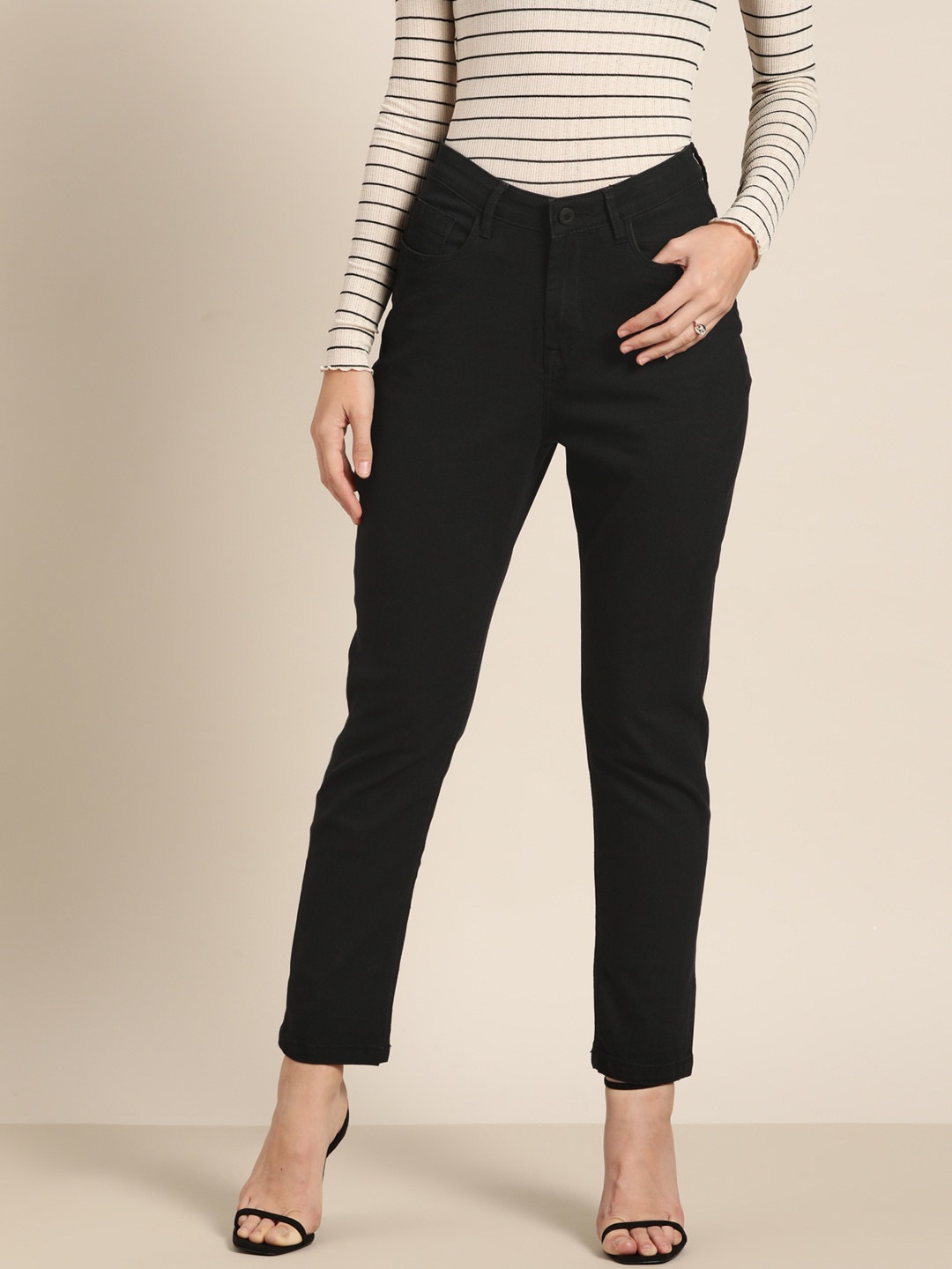 

Moda Rapido Women Boyfriend Fit High-Rise Stretchable Jeans, Black