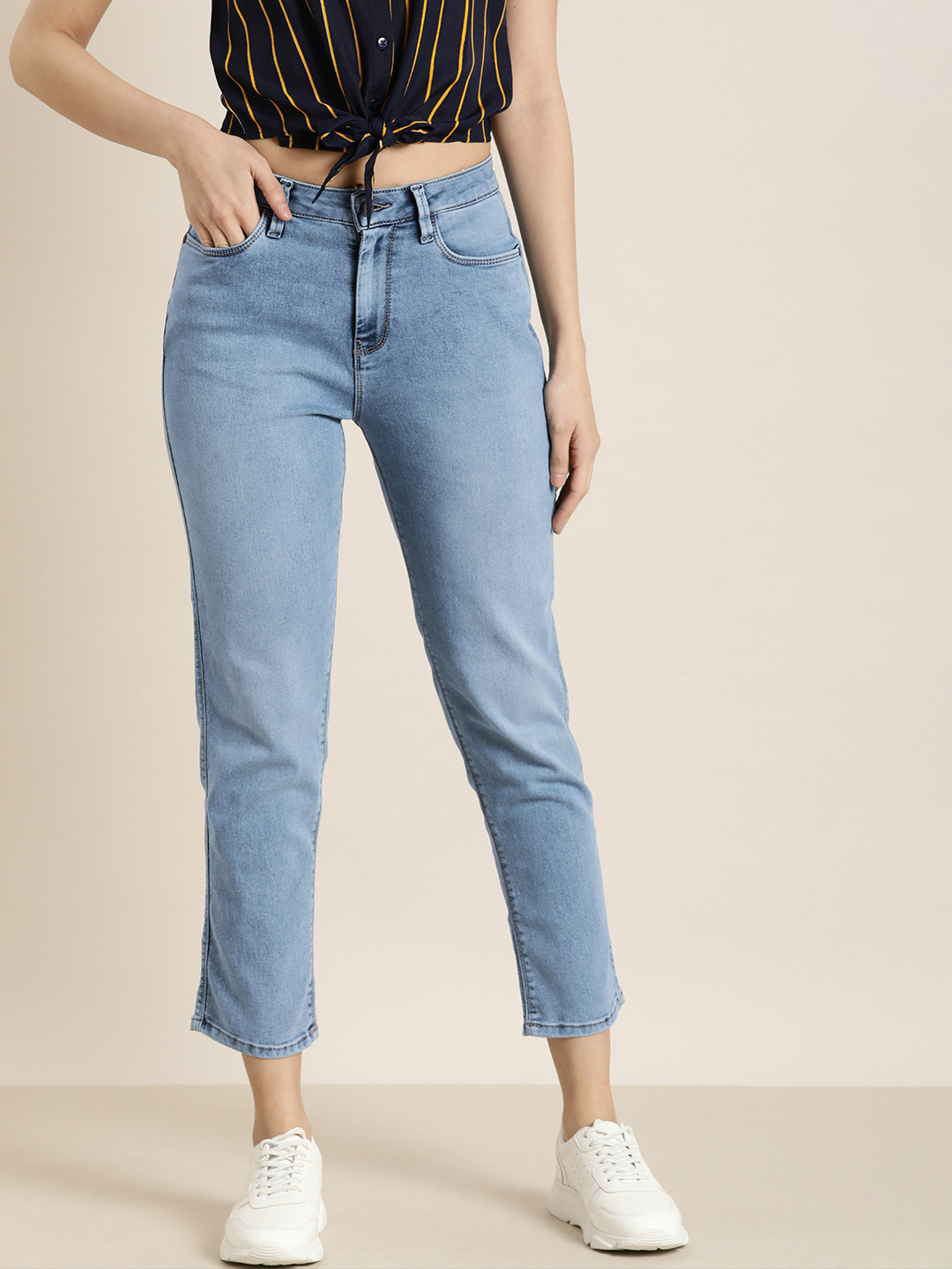 

Moda Rapido Tapered Fit High-Rise Stretchable Jeans, Blue