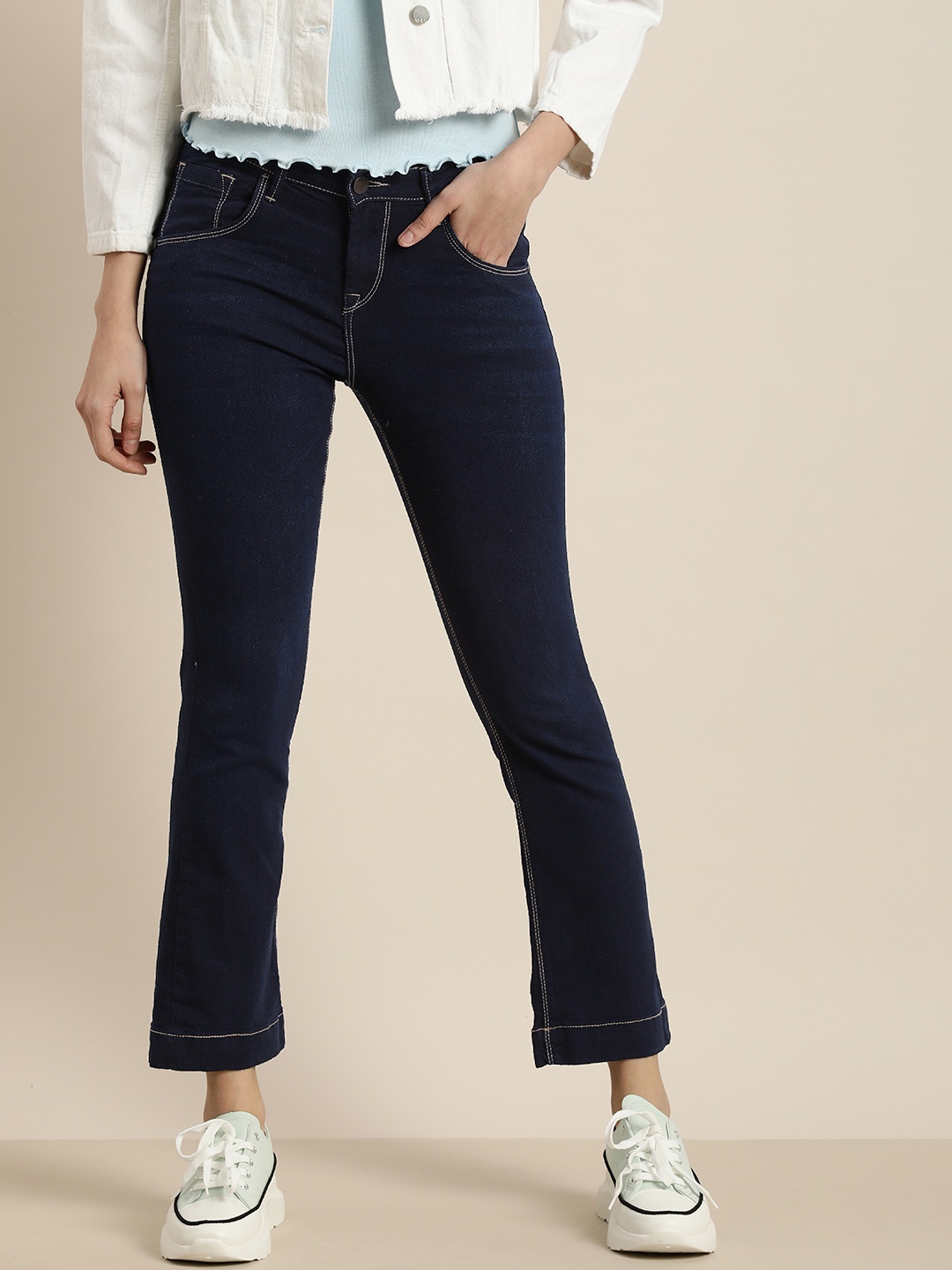 

Moda Rapido Bootcut Stretchable Cropped Jeans, Navy blue