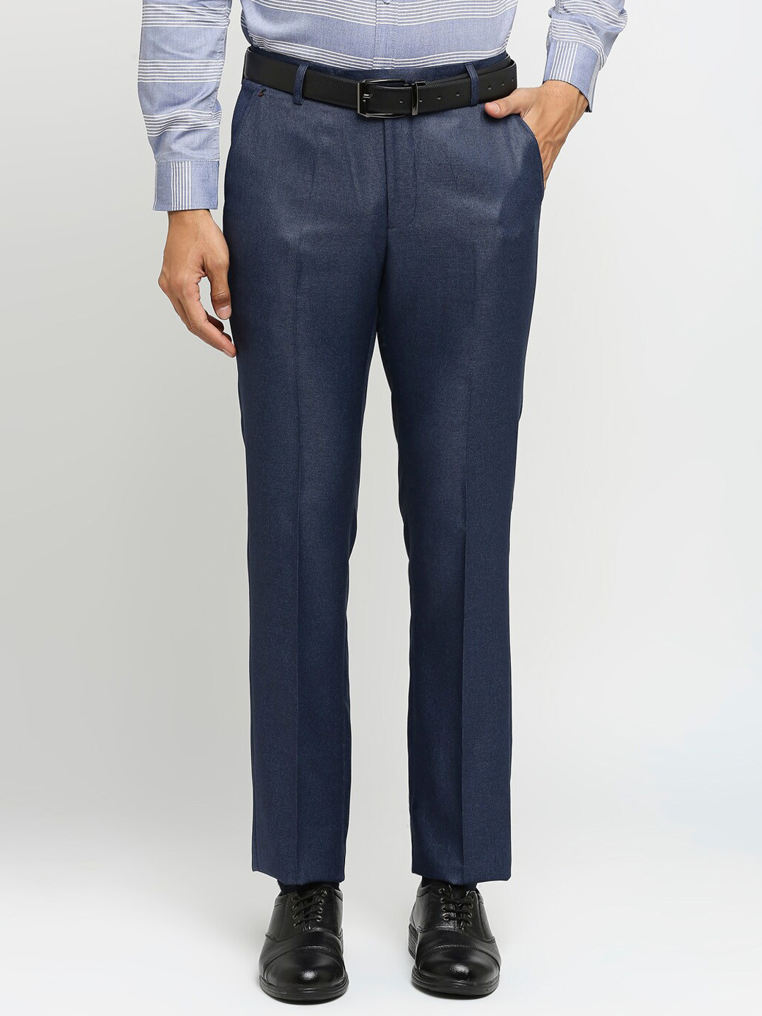 

Solemio Men Slim Fit Easy Wash Formal Trousers, Blue