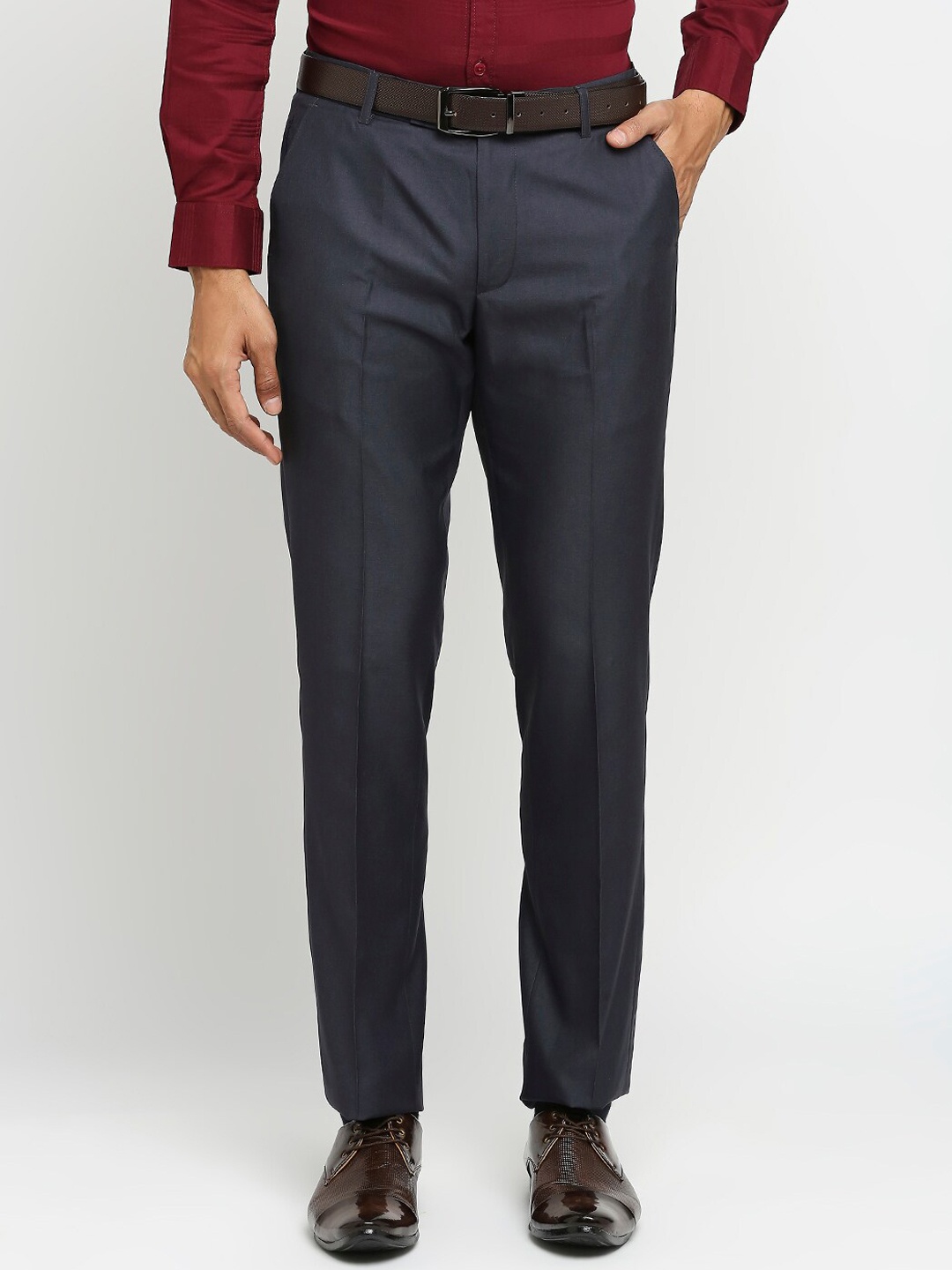 

Solemio Men Slim Fit Easy Wash Trousers, Navy blue