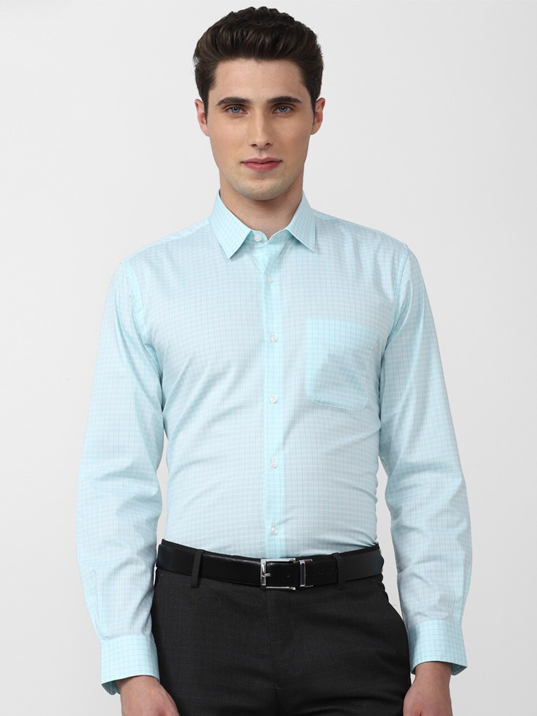 

Peter England Men Slim Fit Checked Cotton Formal Shirt, Blue