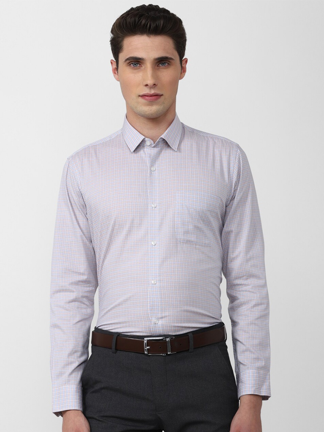 

Peter England Men Checked Pure Cotton Formal Shirt, Purple