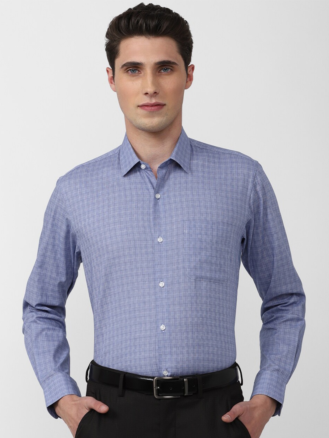 

Peter England Men Cotton Checked Formal Shirt, Blue