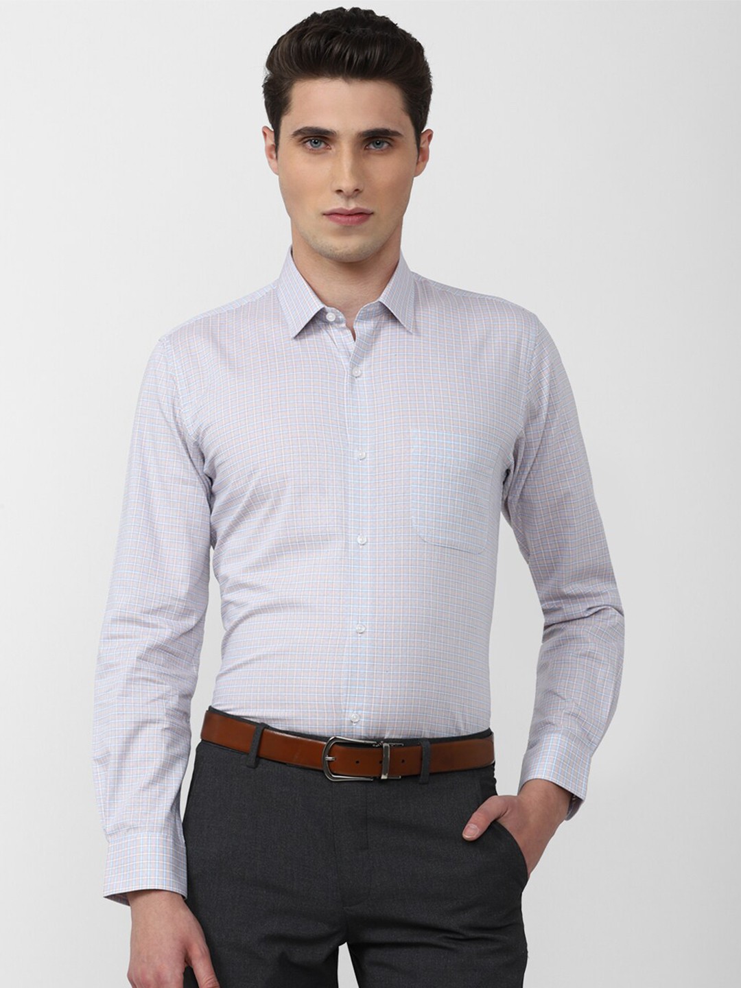

Peter England Men Slim Fit Micro Checks Checked Cotton Formal Shirt, Beige