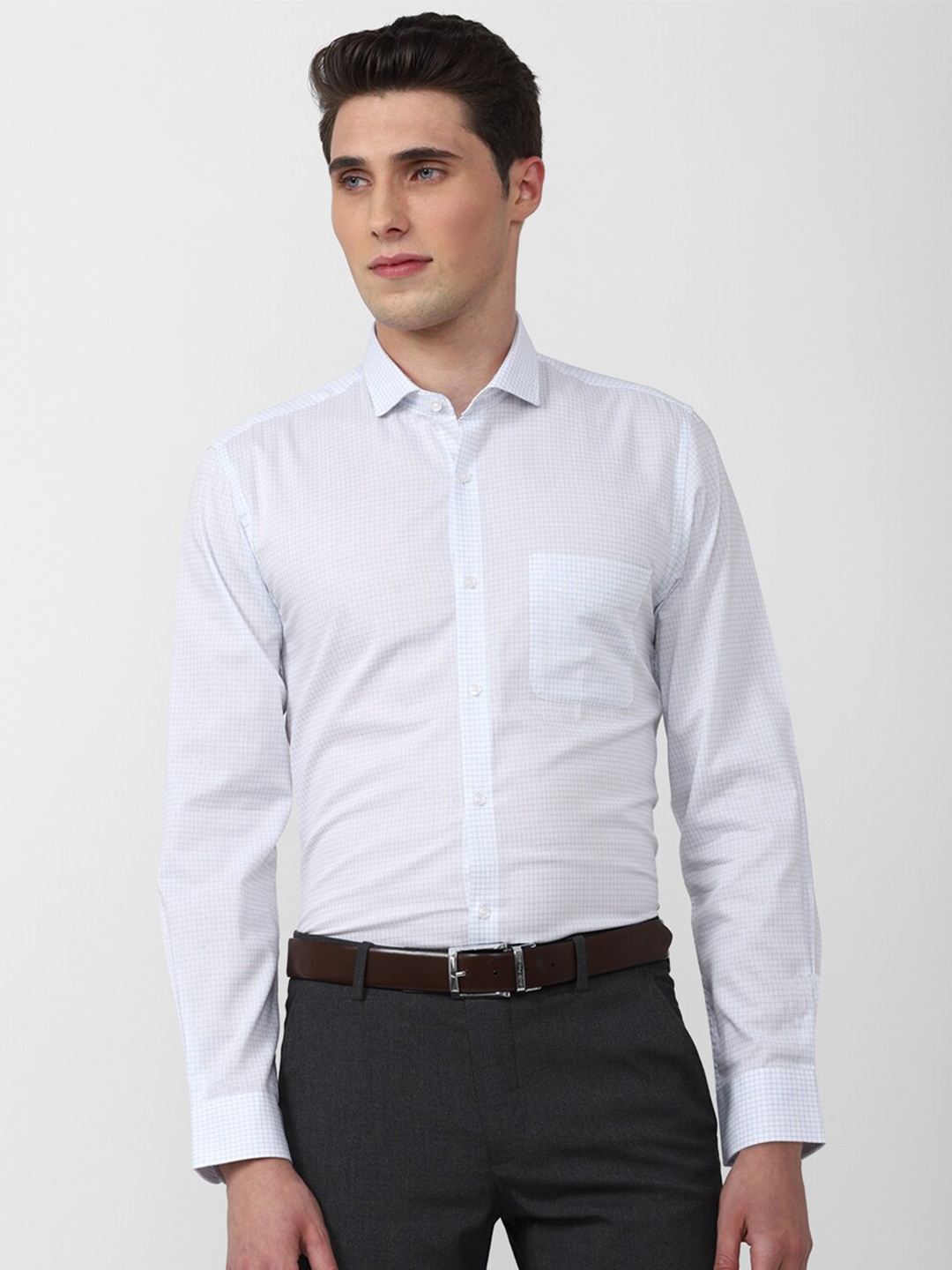 

Peter England Men Slim Fit Micro Checked Pure Cotton Formal Shirt, White