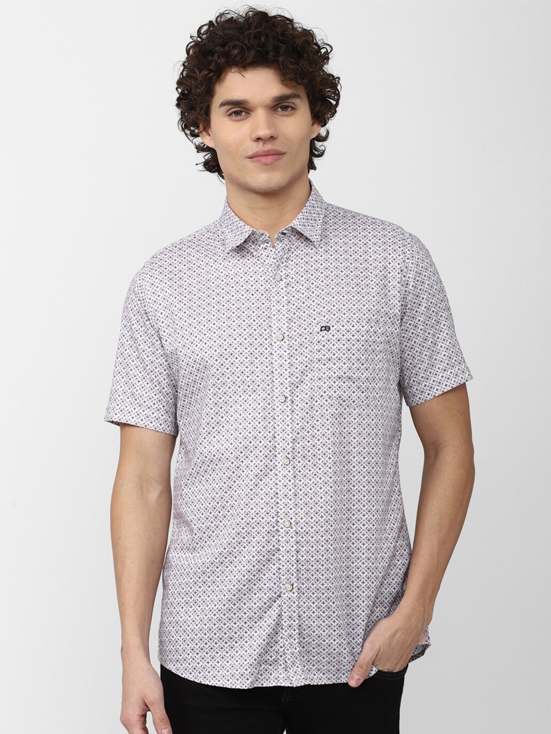 

Peter England Casuals Men Cotton Slim Fit Printed Casual Shirt, Grey