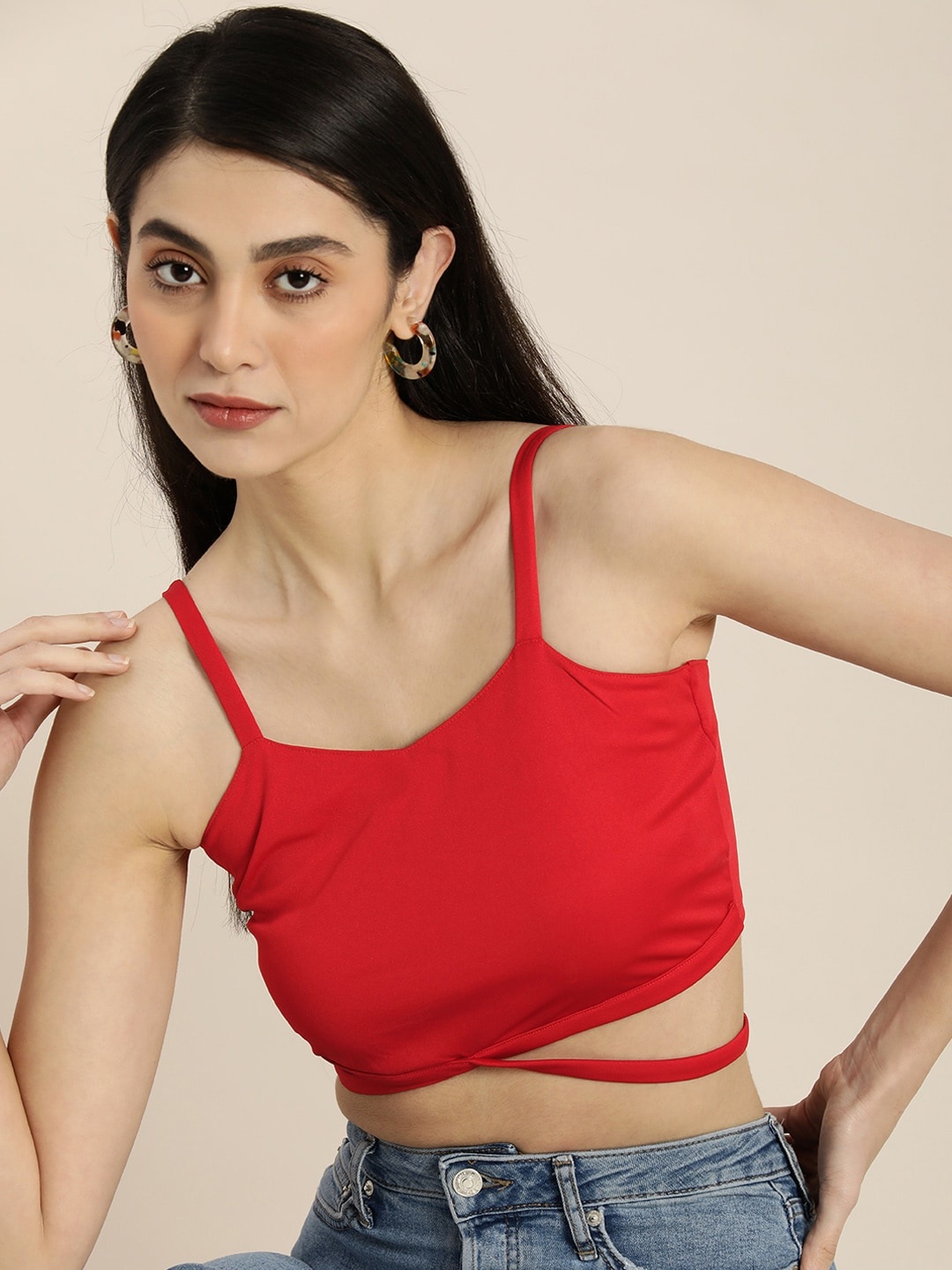 

Moda Rapido Crop Top With Waist Cut- Out Detail, Red