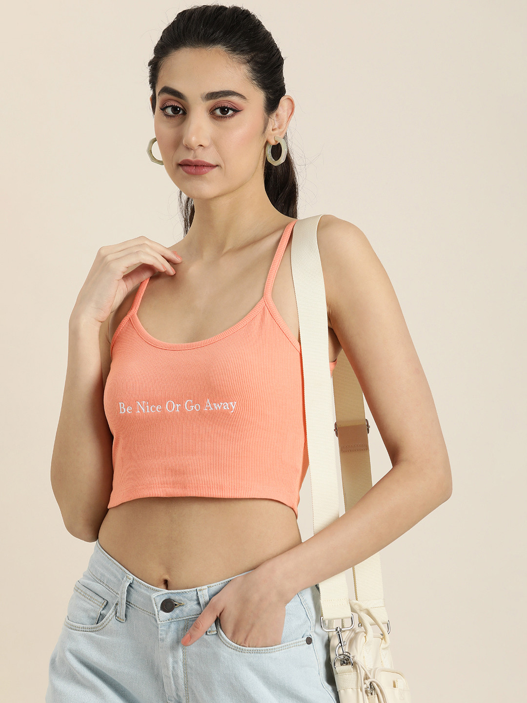 

Moda Rapido Embroidered Crop Top, Peach