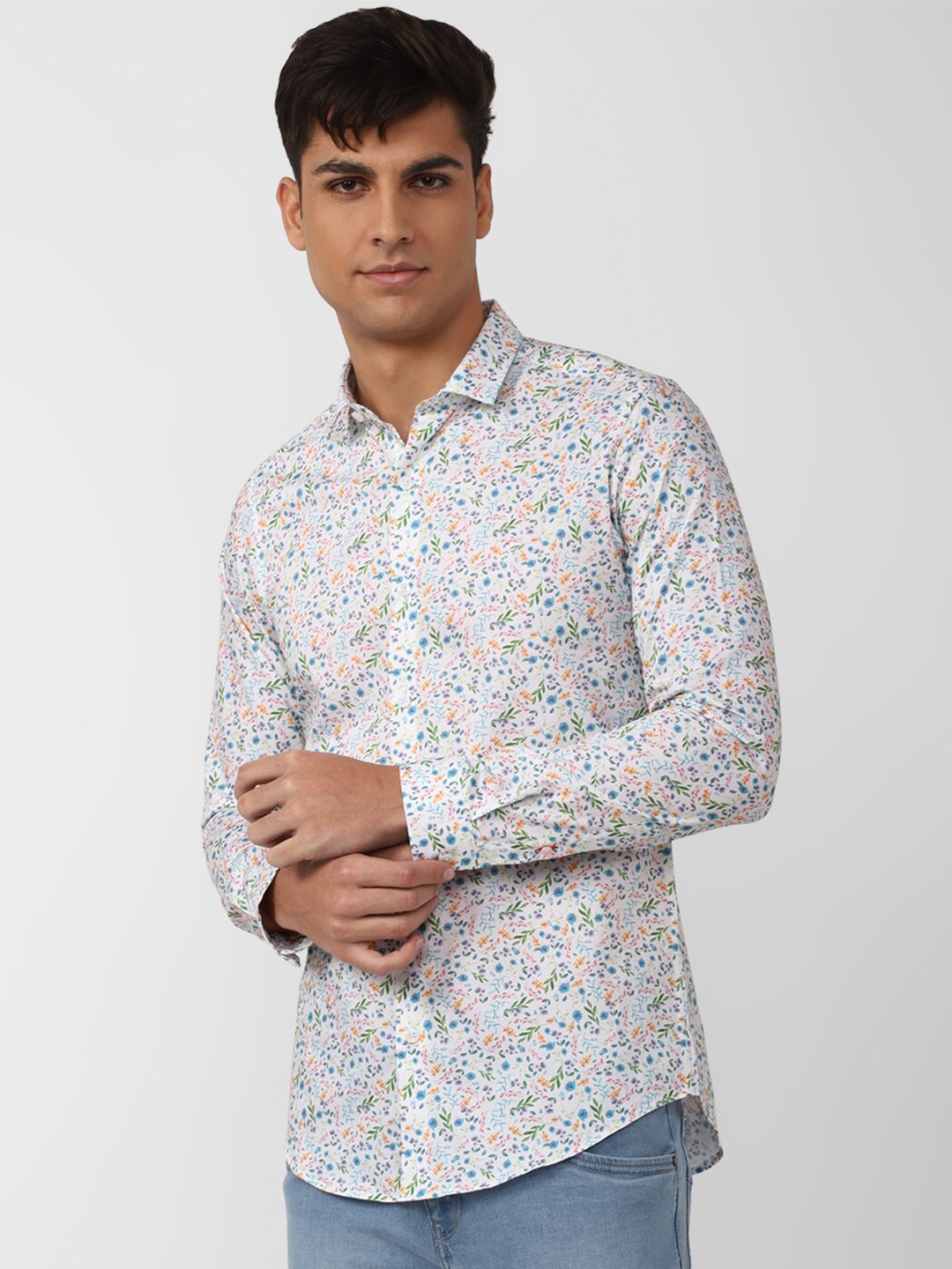 

SIMON CARTER LONDON Men Cotton Slim Fit Floral Printed Casual Shirt, White