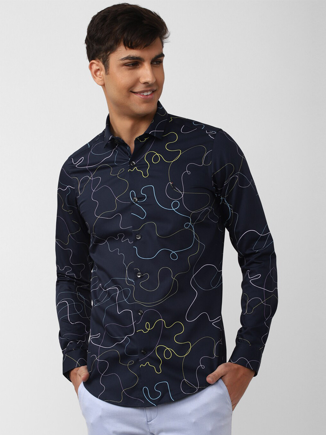 

SIMON CARTER LONDON Men Cotton Slim Fit Printed Casual Shirt, Navy blue