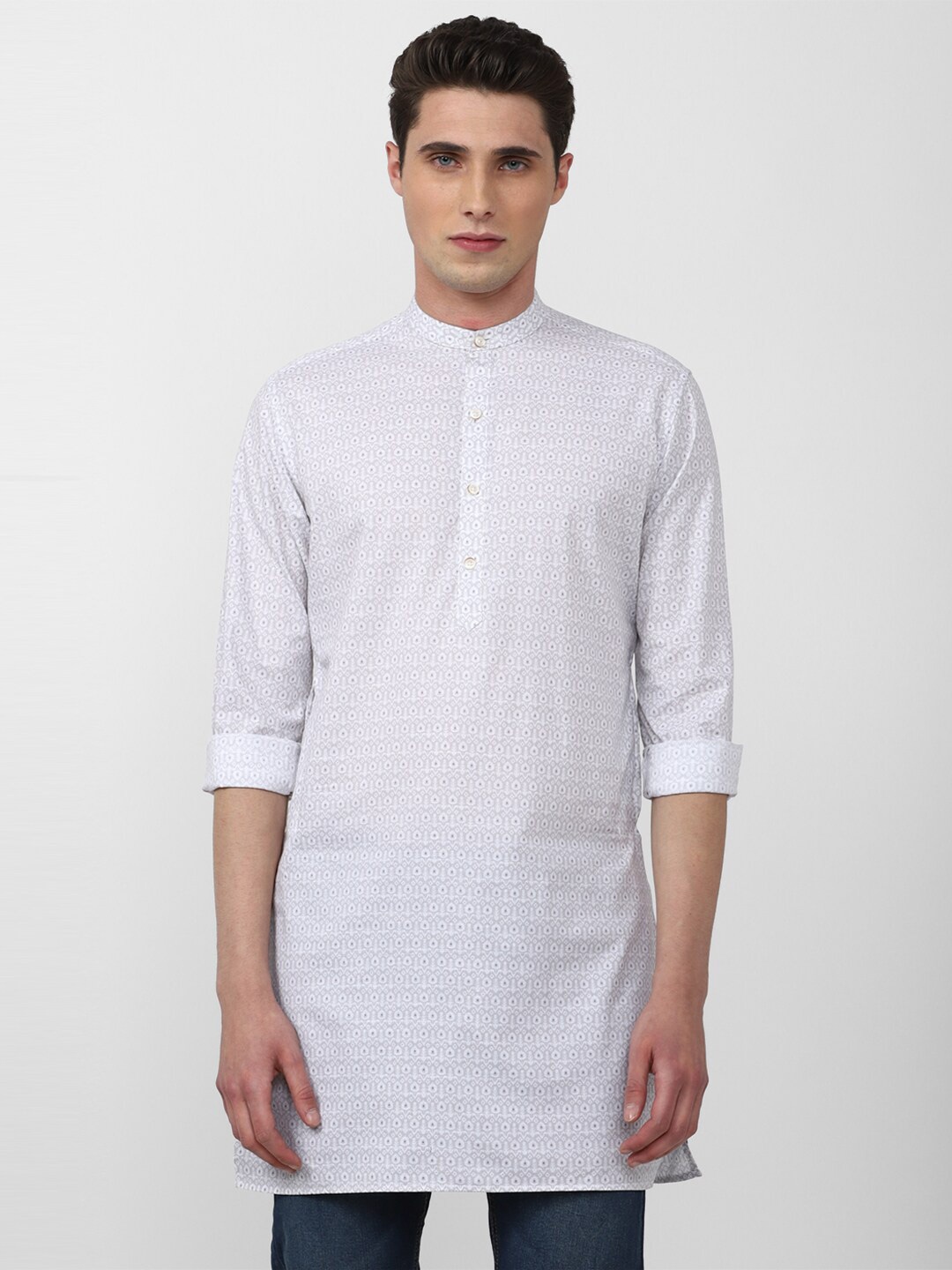 

V Dot Men Ethnic Motifs Printed Indie Prints Kurta, White